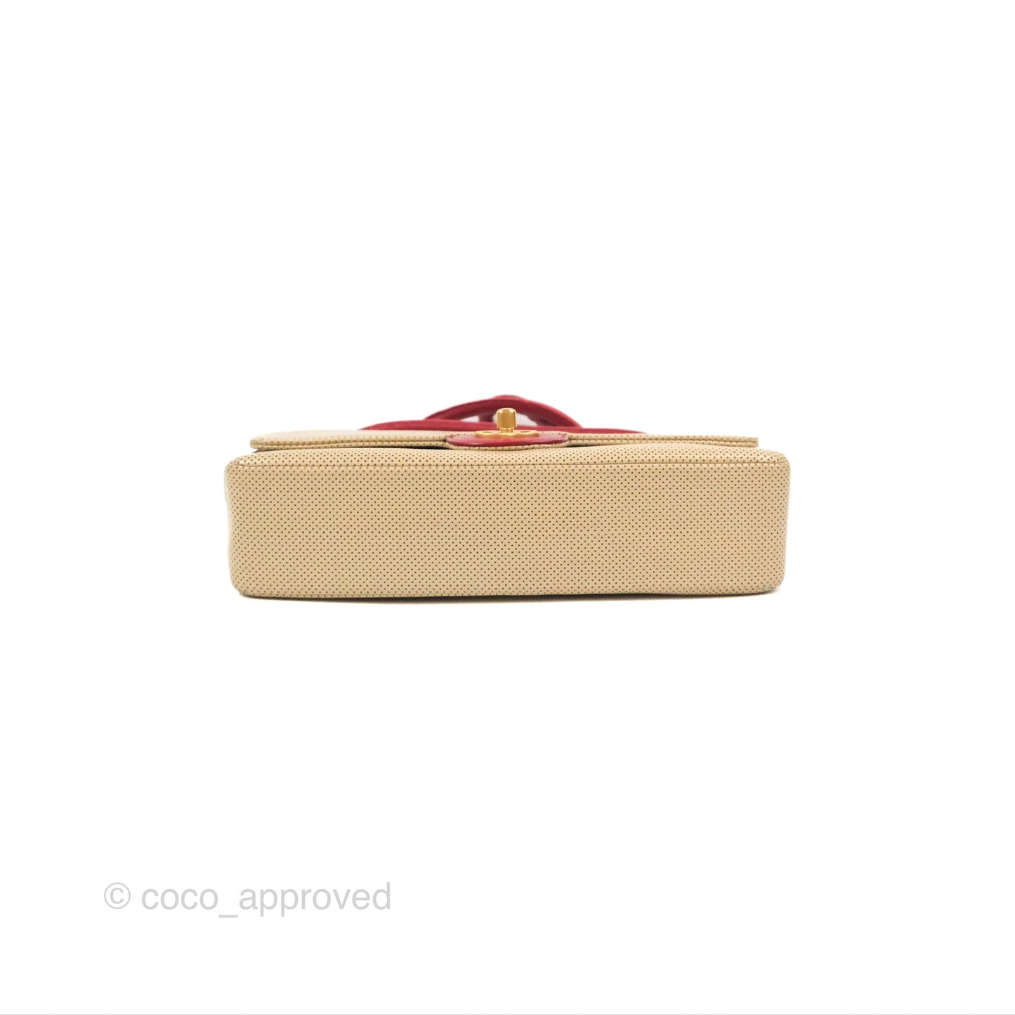 Chanel Vintage Medium Perforated Single Flap Beige/Red Matte Gold Hardware⁣⁣