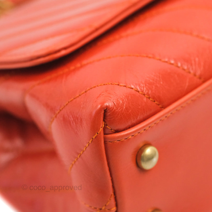Chanel Chevron Small Coco Handle Dark Orange Shiny Aged Calfskin Aged Gold Hardware