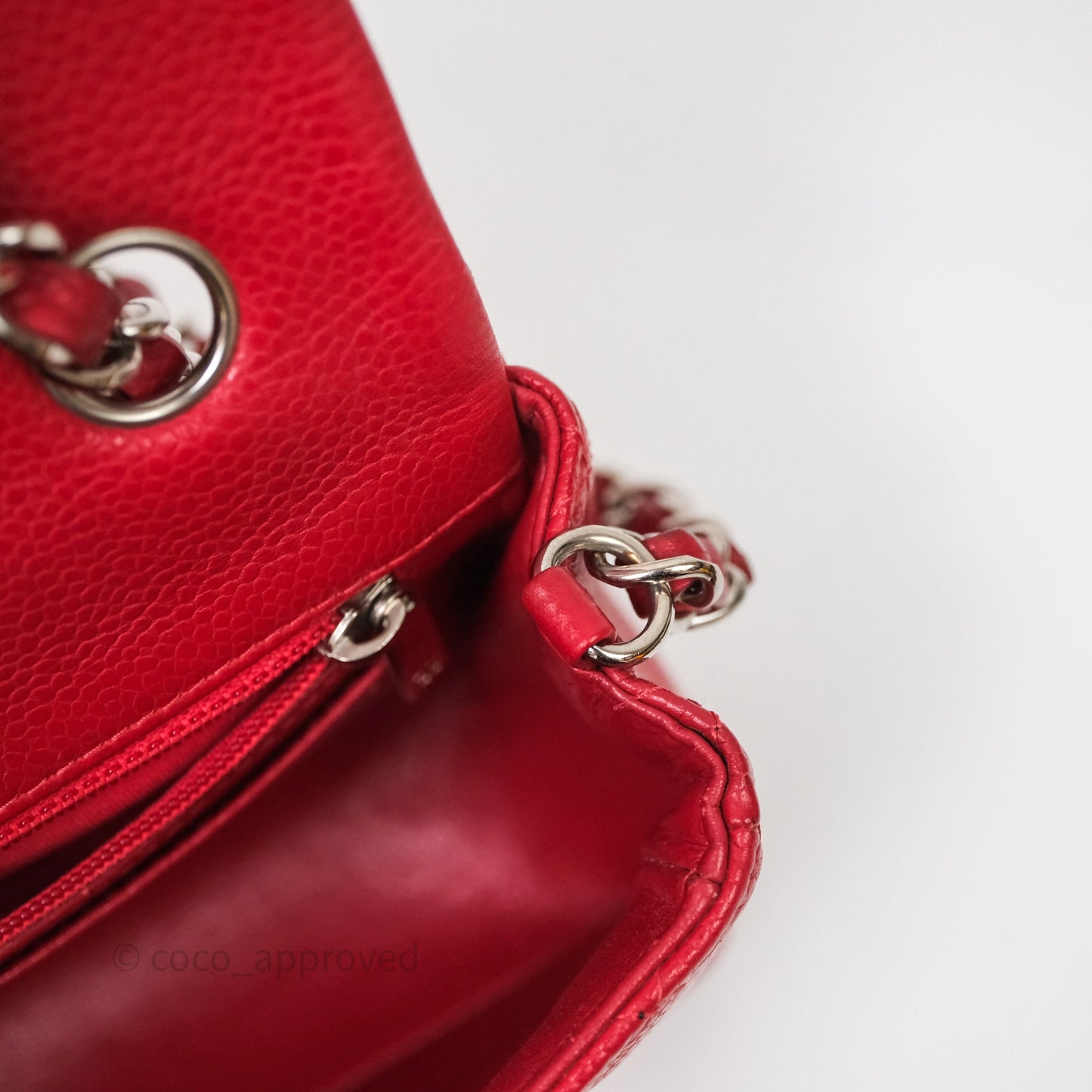 Chanel Quilted Mini Rectangular Flap Red Caviar Silver Hardware