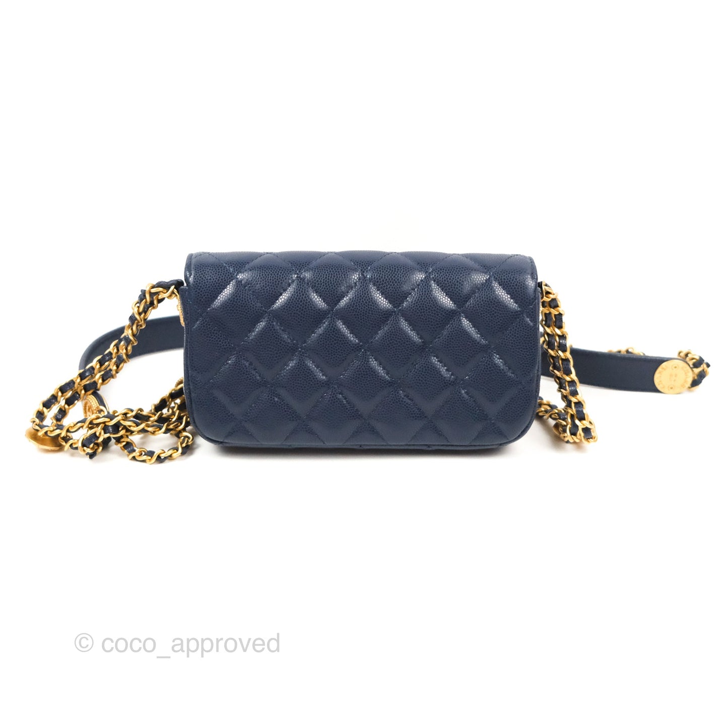 Chanel Twist Your Button Phone Bag Navy Shiny Caviar Aged Gold Hardware 22A
