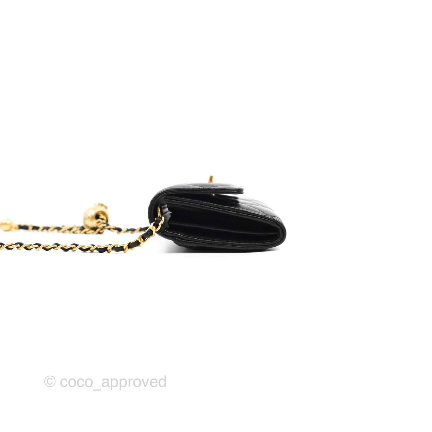 Chanel Pearl Crush Mini Clutch With Chain Black Lambskin Aged Gold Hardware