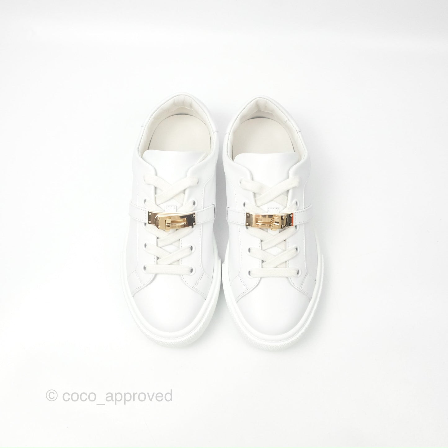Hermès Day Sneakers White Calfskin Gold Hardware Size 35