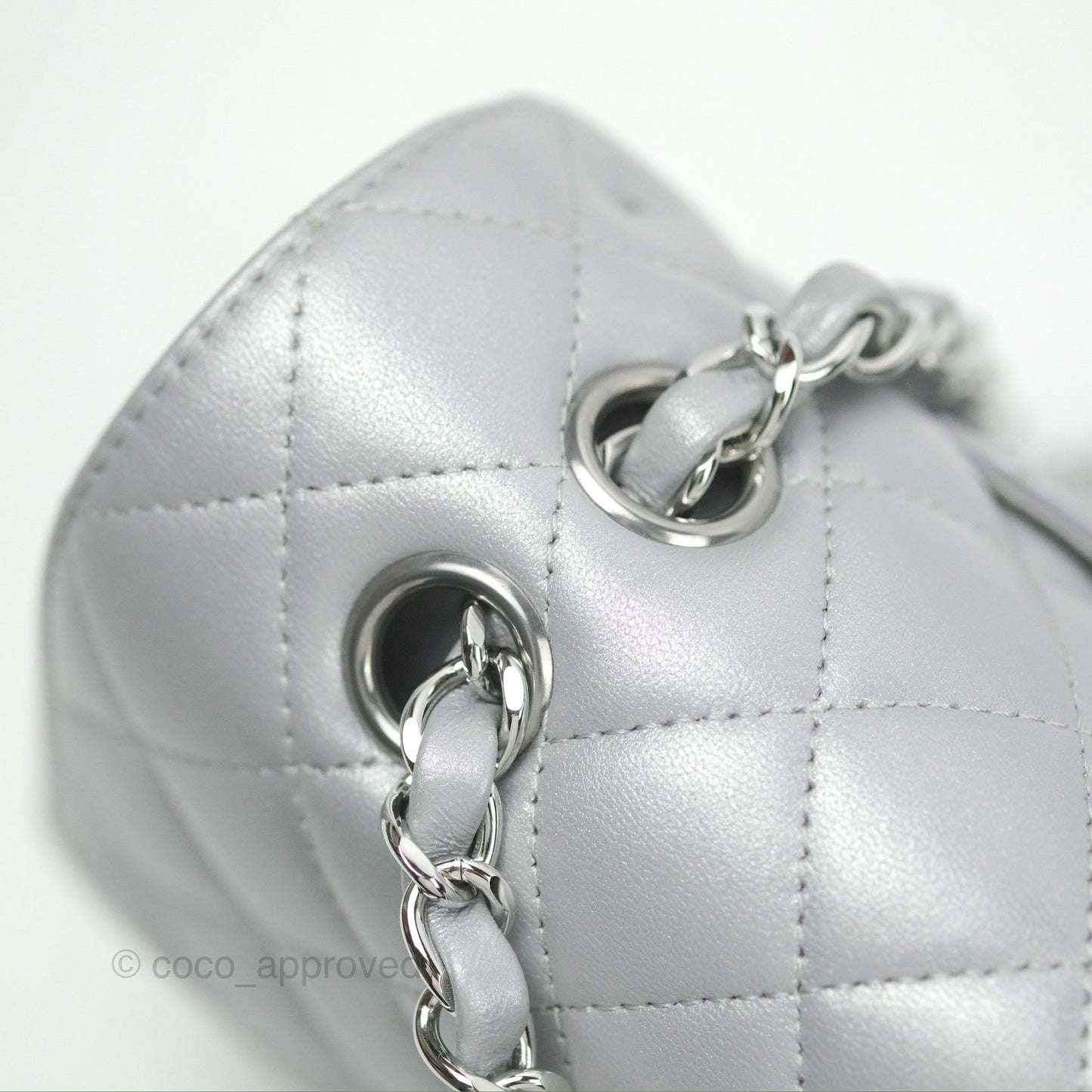 Chanel Classic M/L Medium Flap Quilted Pearly Silver Silver Hardware 23P