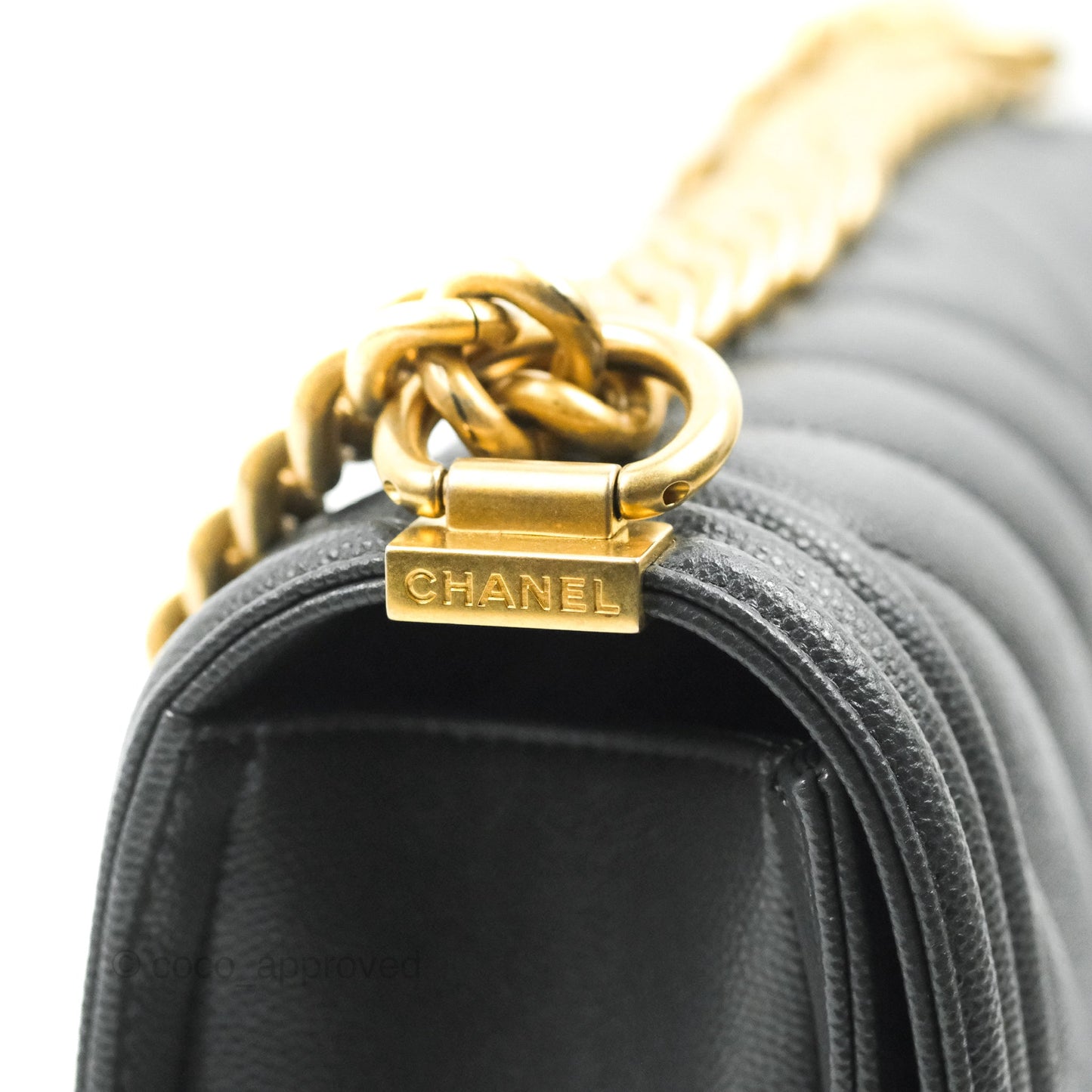 Chanel Chevron Medium Boy Dark Grey Caviar Aged Gold Hardware