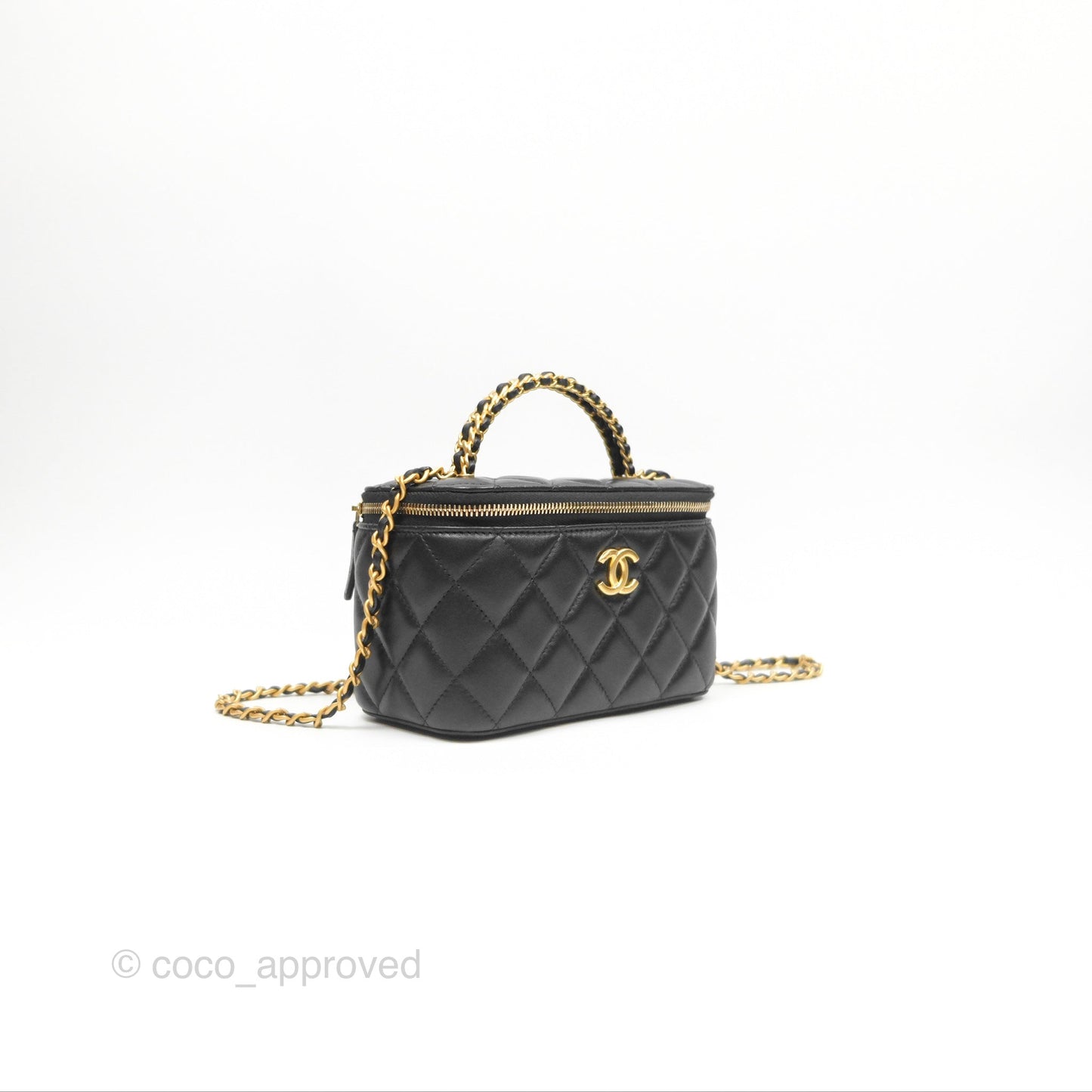 Chanel Vanity Rectangular Top Handle Black Lambskin Aged Gold Hardware