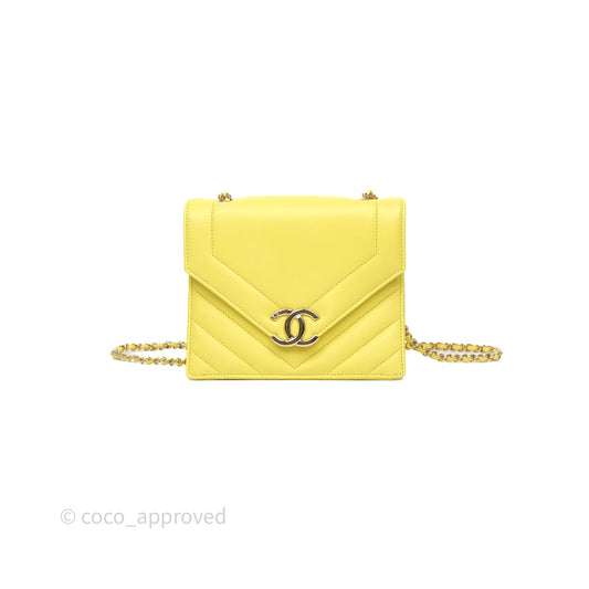 Chanel Chevron Square Envelope Flap Bag Yellow Calfskin Gold Hardware 19C