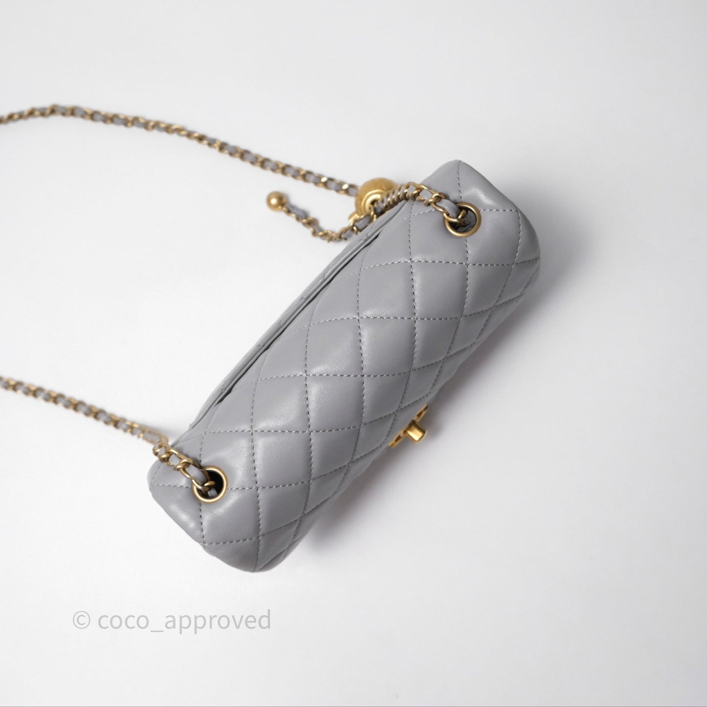Chanel Pearl Crush Mini Rectangular Quilted Grey Lambskin Aged Gold Hardware