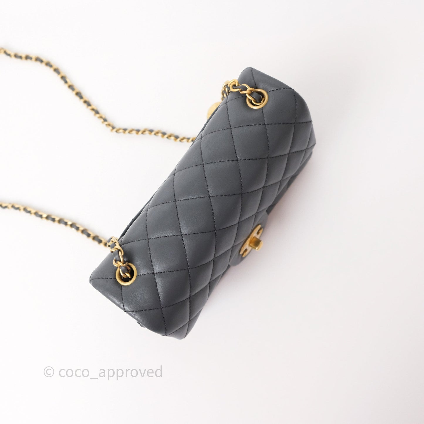 Chanel Pearl Crush Mini Rectangular Quilted Dark Grey Lambskin Aged Gold Hardware