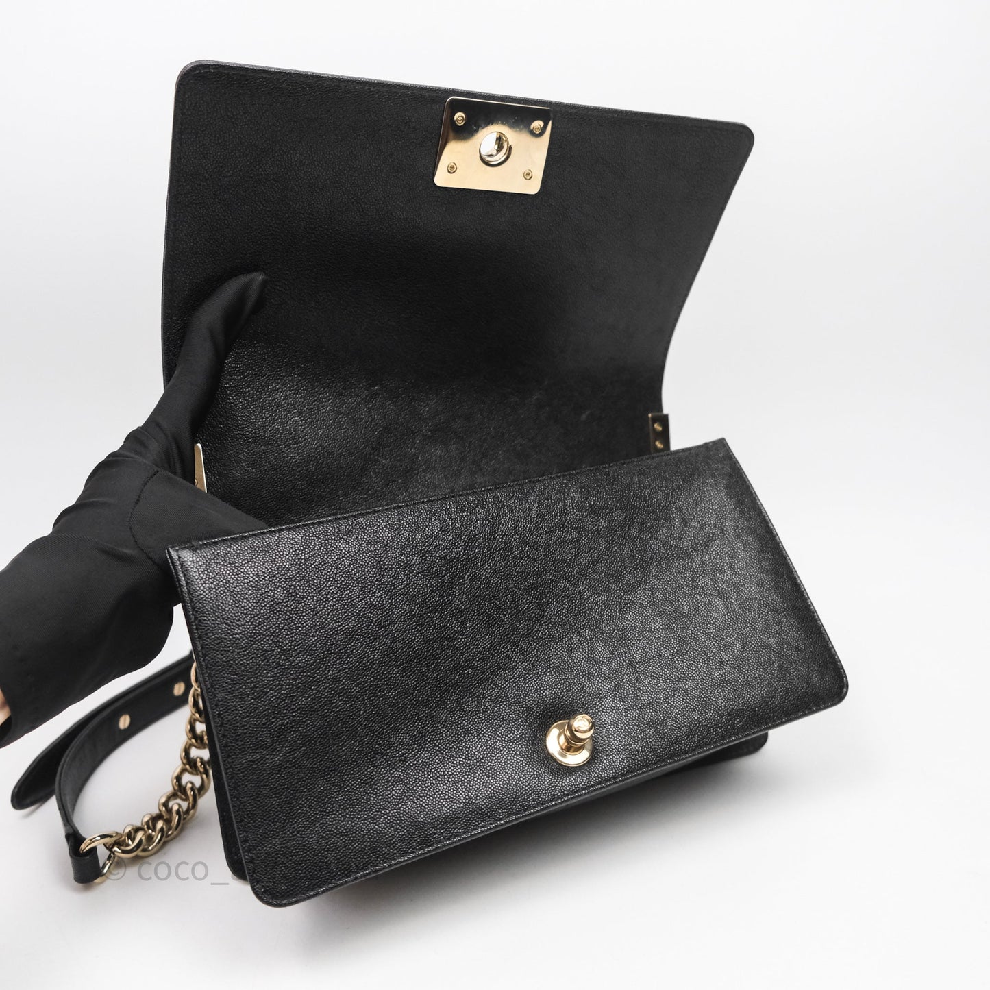 Chanel Medium Boy Chevron Black Caviar Light Gold Hardware