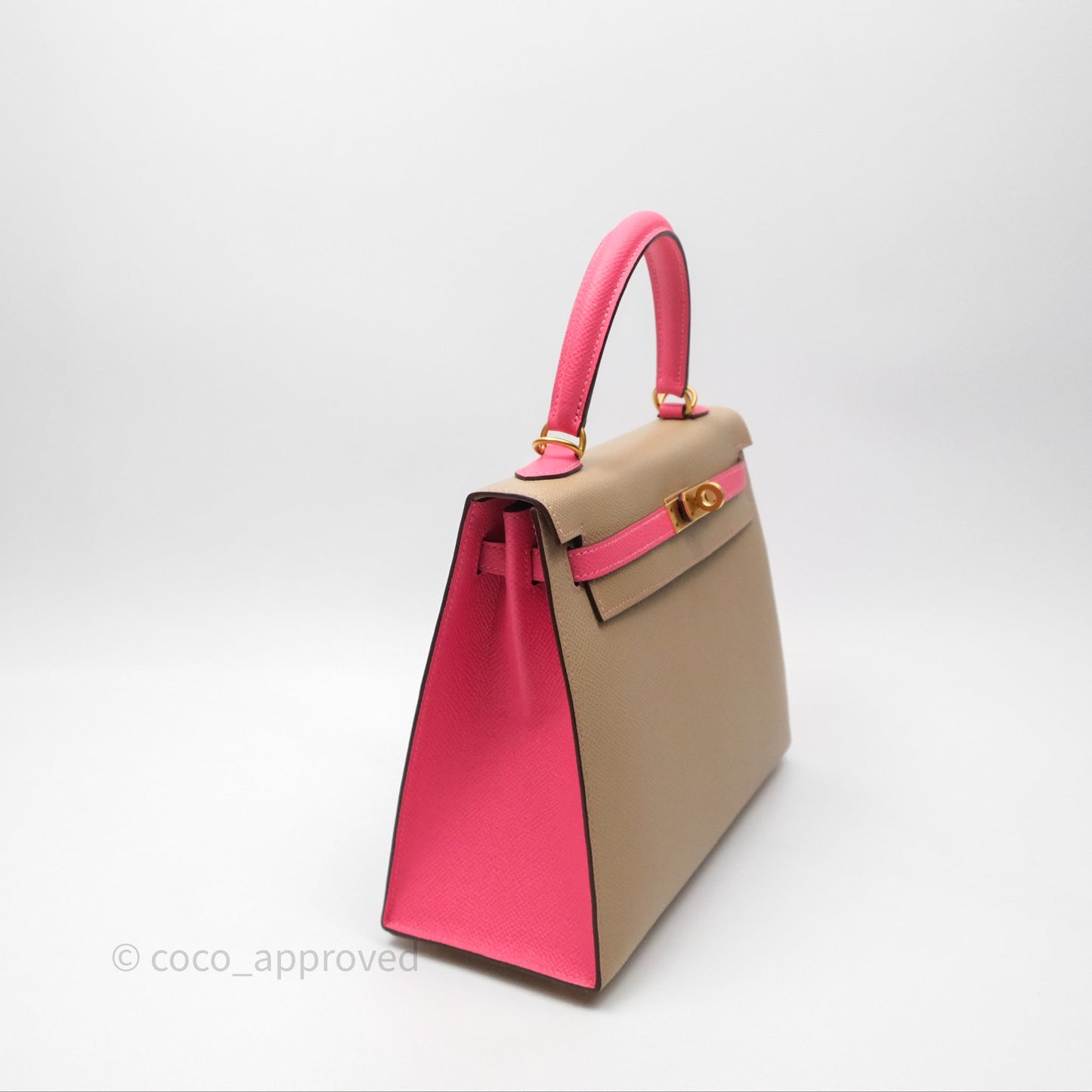 Hermès Kelly 25 Sellier Begie/Pink Epsom Gold Hardware