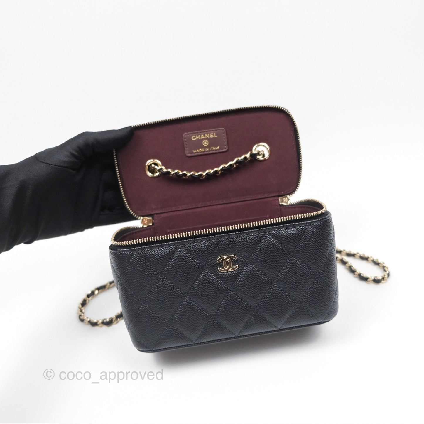 Chanel Vanity Rectangular With Chain Black Caviar Gold Hardware