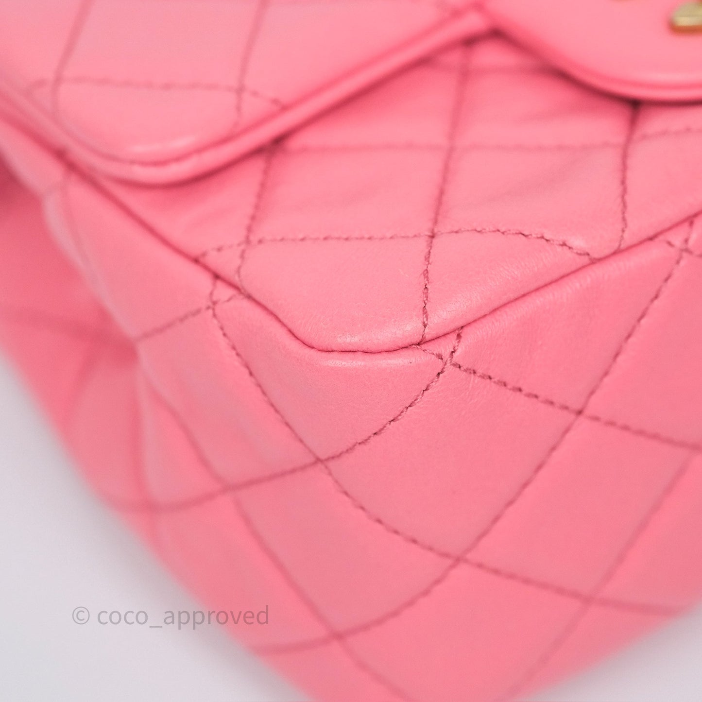 Chanel Pearl Crush Mini Square Quilted Pink Lambskin Aged Gold Hardware
