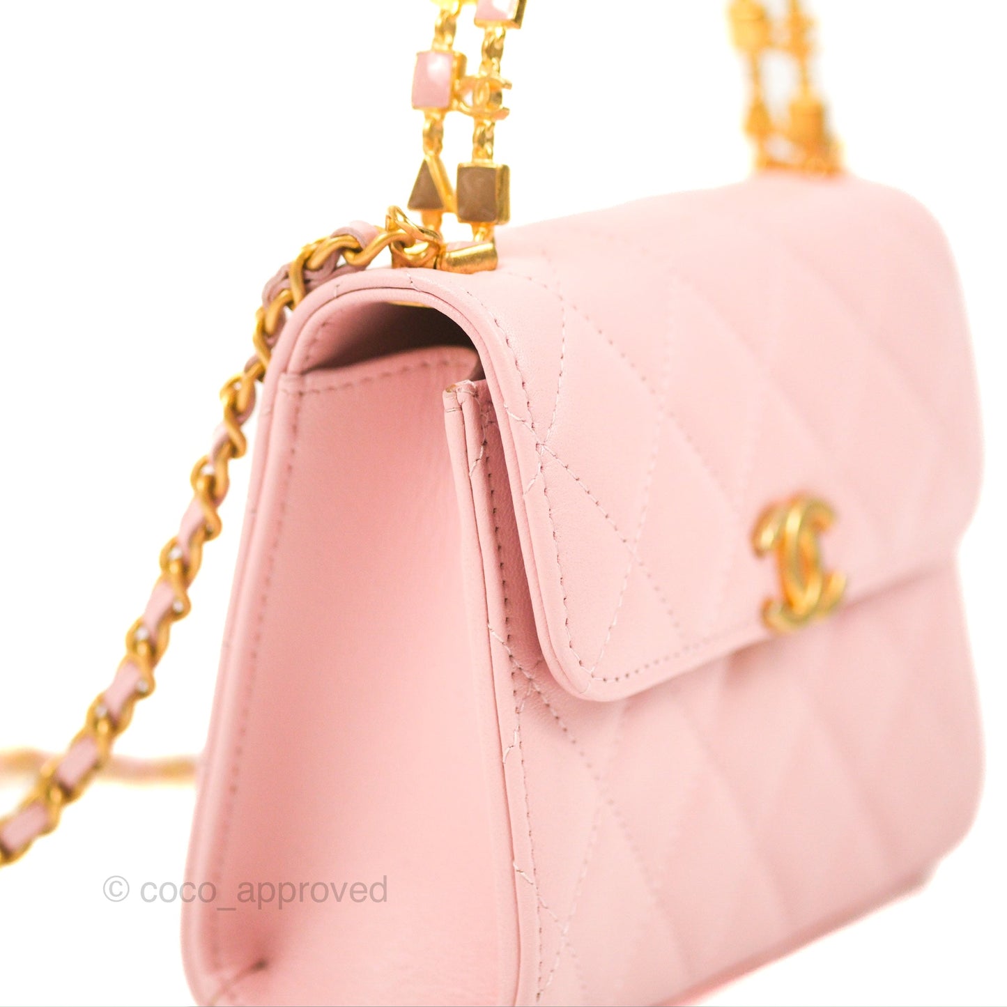 Chanel Enamel Top Handle Clutch with Chain Pink Lambskin Aged Gold Hardware 22B