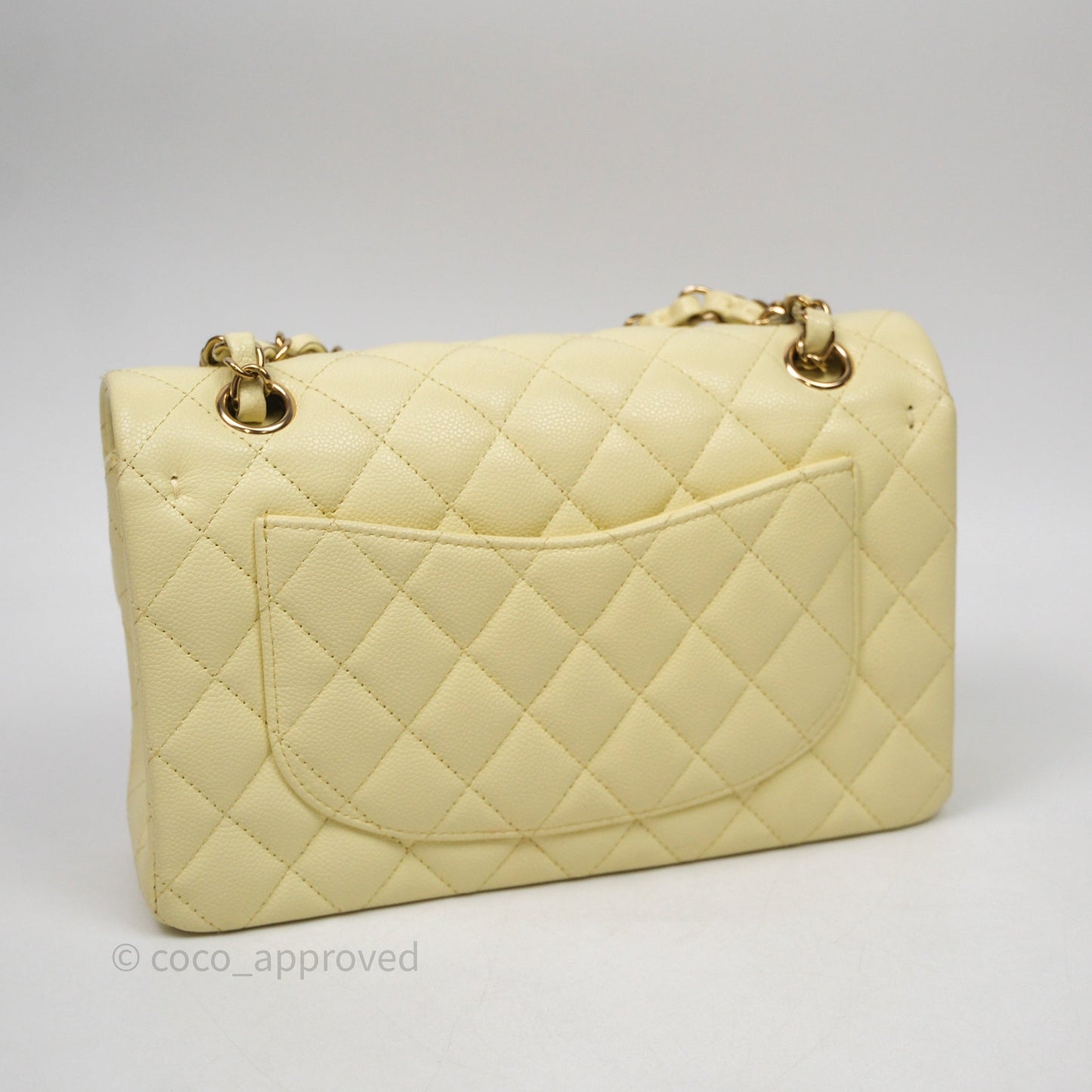 Chanel Small Classic Quilted Flap Light Yellow Caviar Gold Hardware