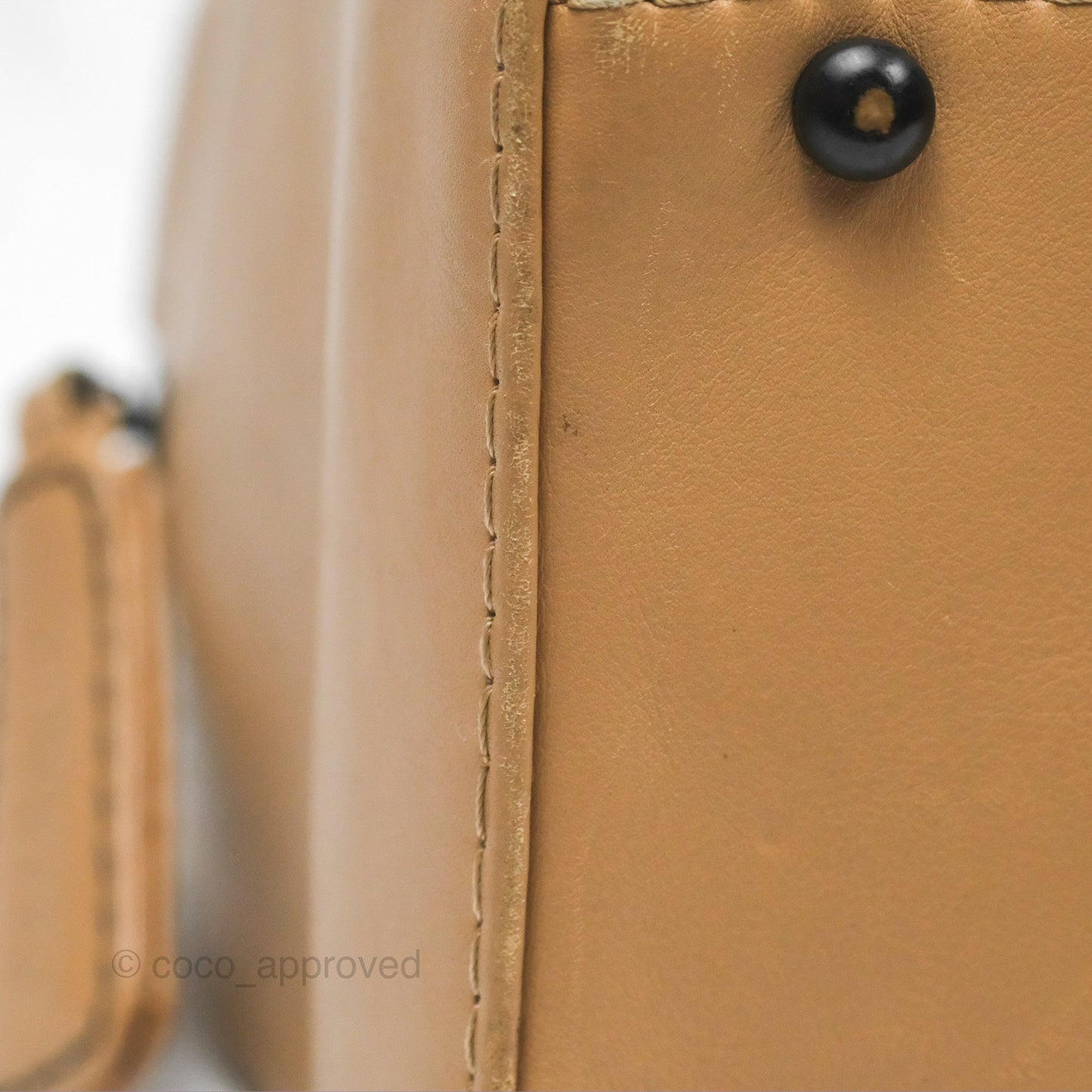 Chanel Contrast Stitch Surpique Bowler Bag Beige Calfskin Matte Black Hardware