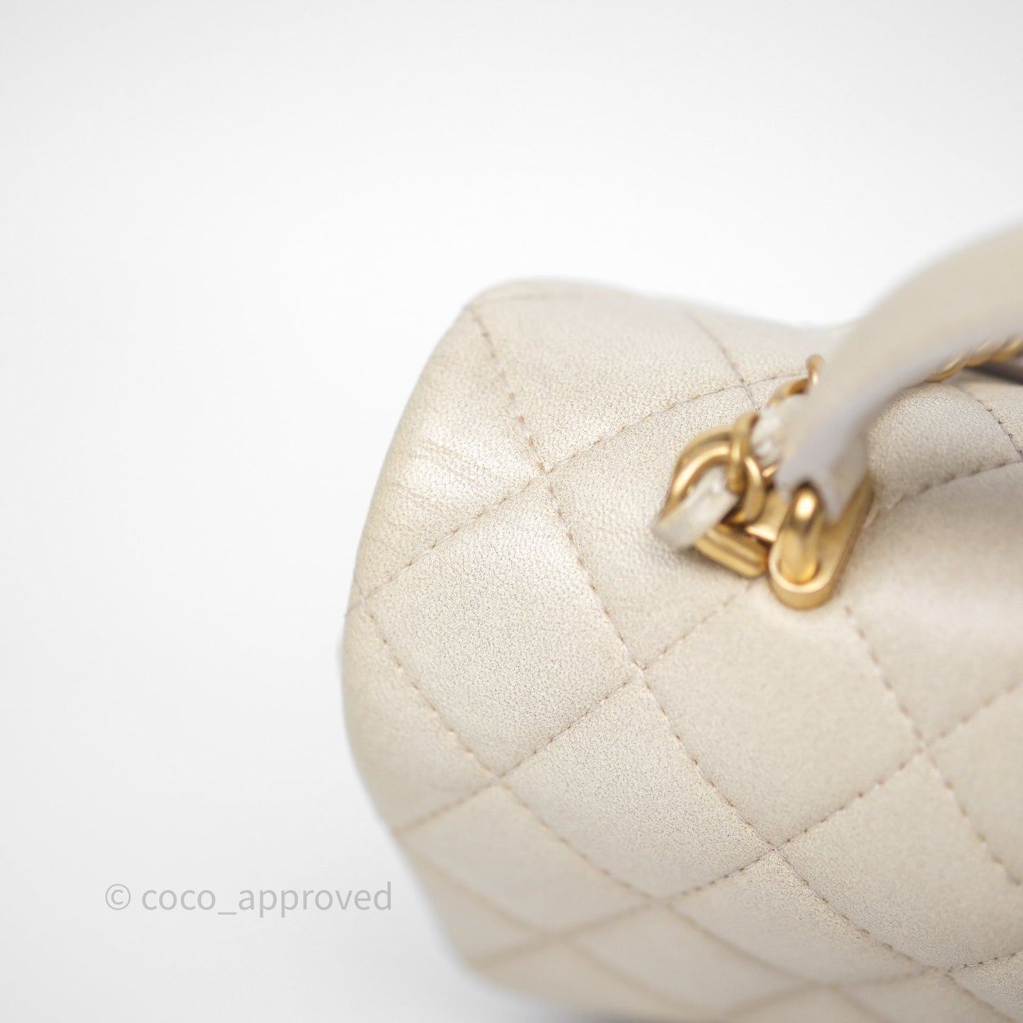Chanel Top Handle Mini Rectangular Flap Pearly Beige Oat Lambskin Aged Gold Hardware