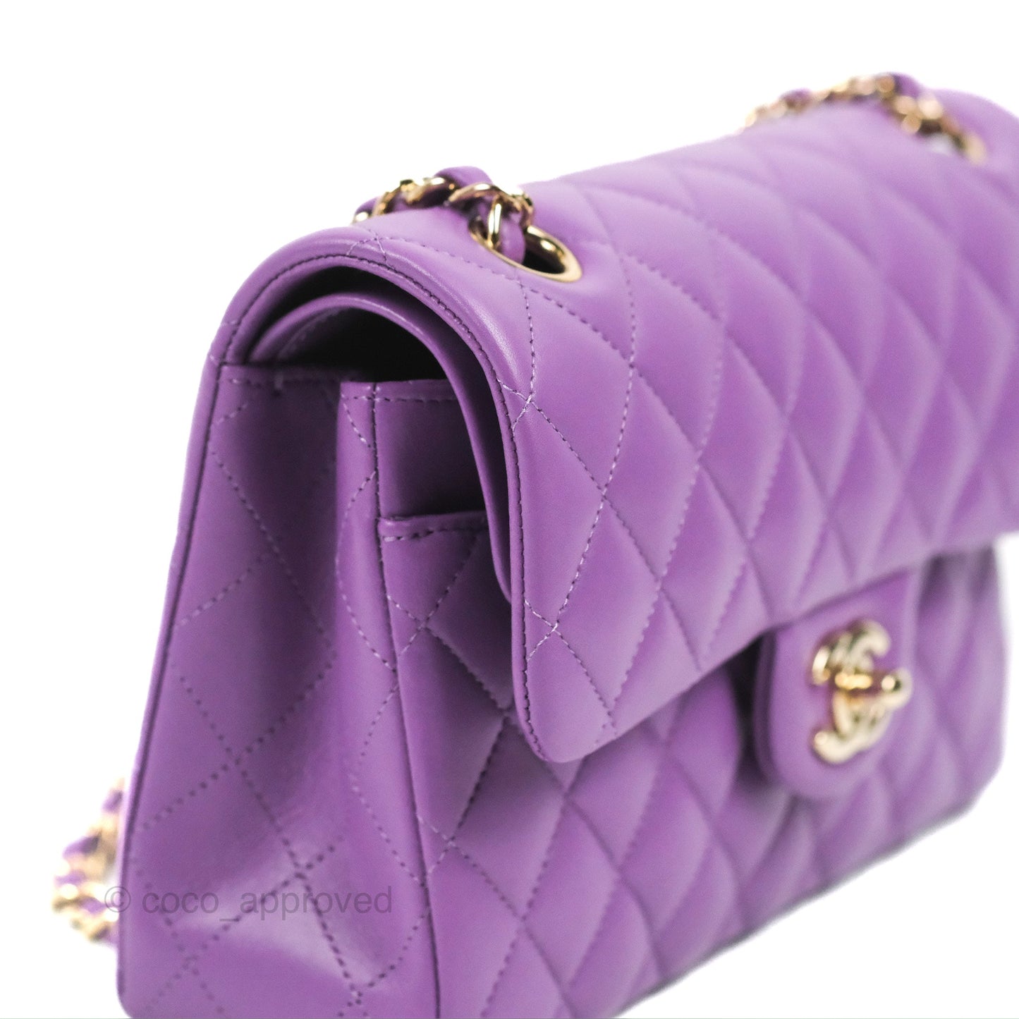 Chanel Small Classic Quilted Flap Purple Lambskin Gold Hardware