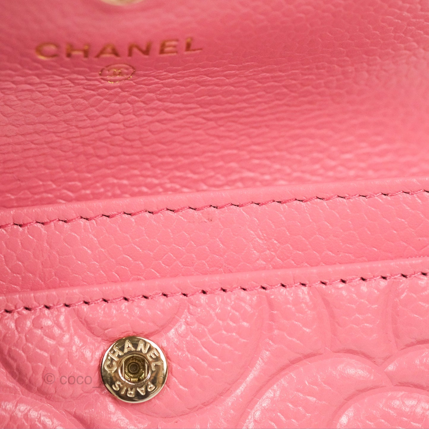 Chanel Camellia Card Holder Pink Caviar Gold Hardware
