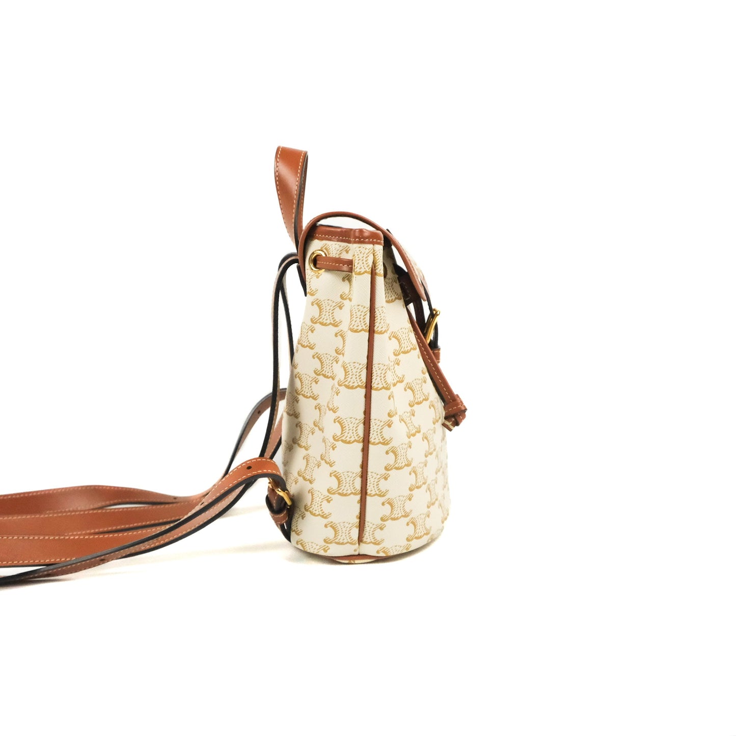 Celine Mini Floco Backpack Triomphe Canvas White Tan Calfskin