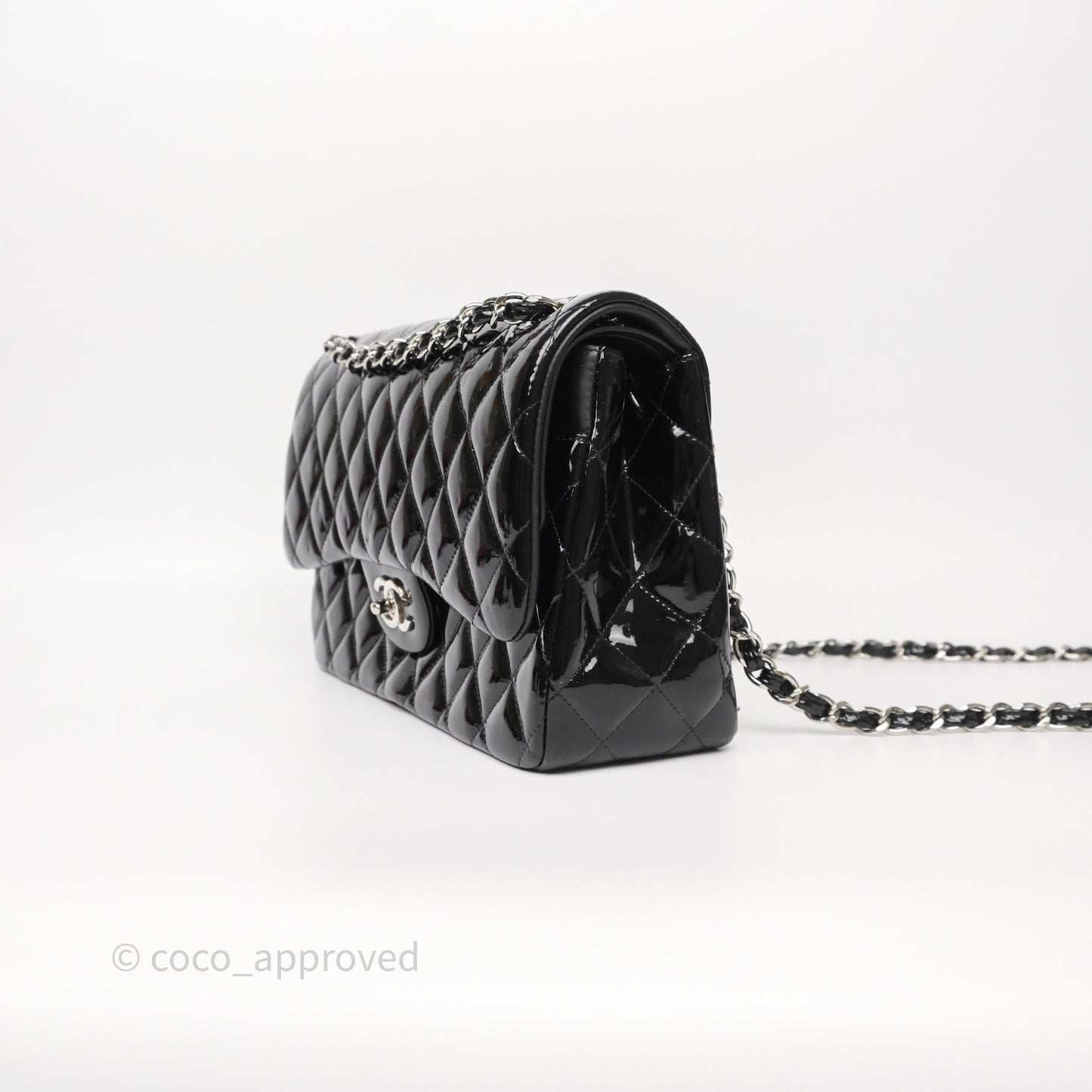 Chanel Jumbo Double Flap Black Patent Silver Hardware⁣⁣