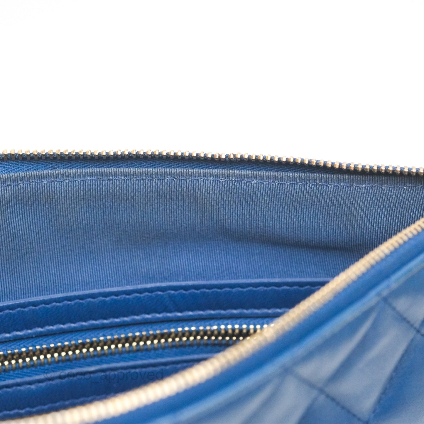 Chanel Medium Quilted O Case Blue Lambskin Gold Hardware