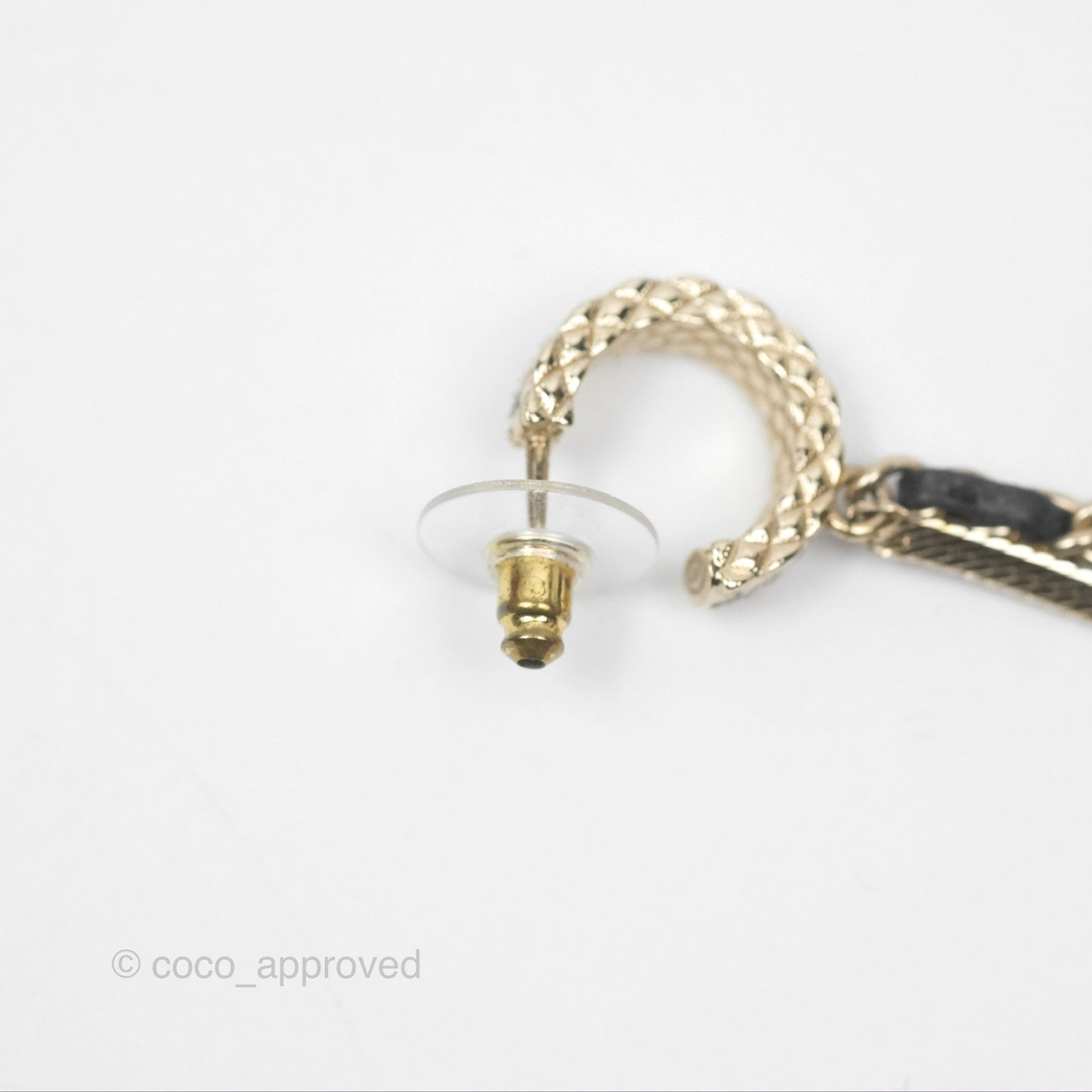 Chanel Crystal CC Braided Leather Chain Long Drop Earrings Gold Tone 22S