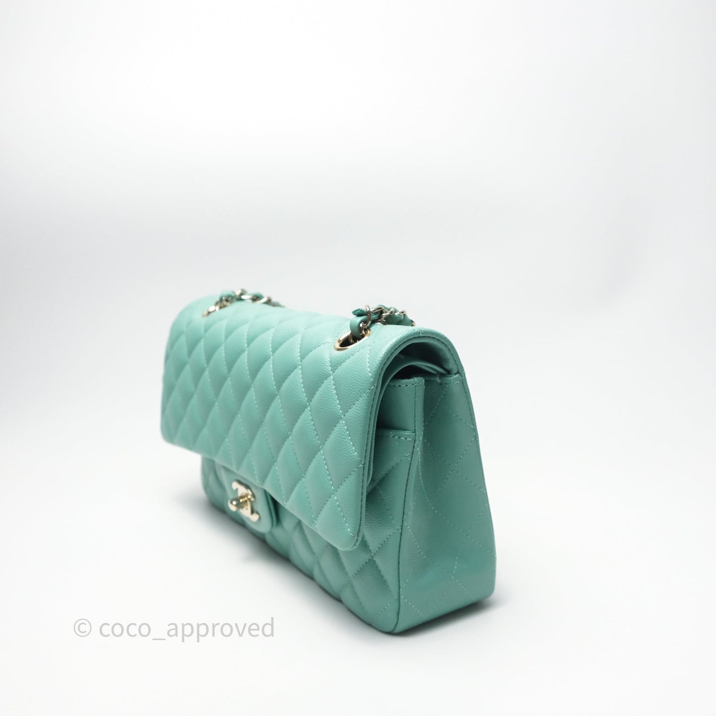 Chanel Classic M/L Medium Flap Quilted Tiffany Green Caviar Gold Hardware