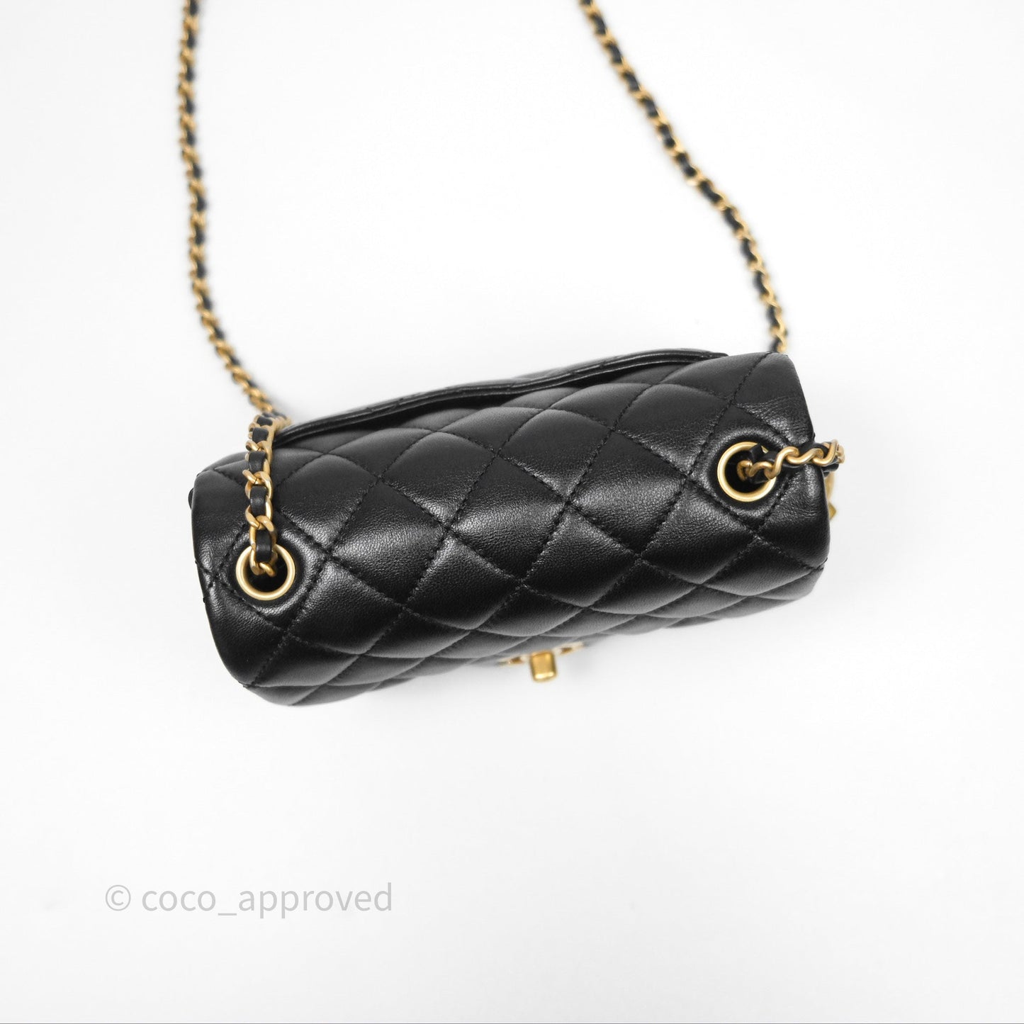 Chanel Pearl Crush Mini Square Quilted Black Lambskin Aged Gold Hardware