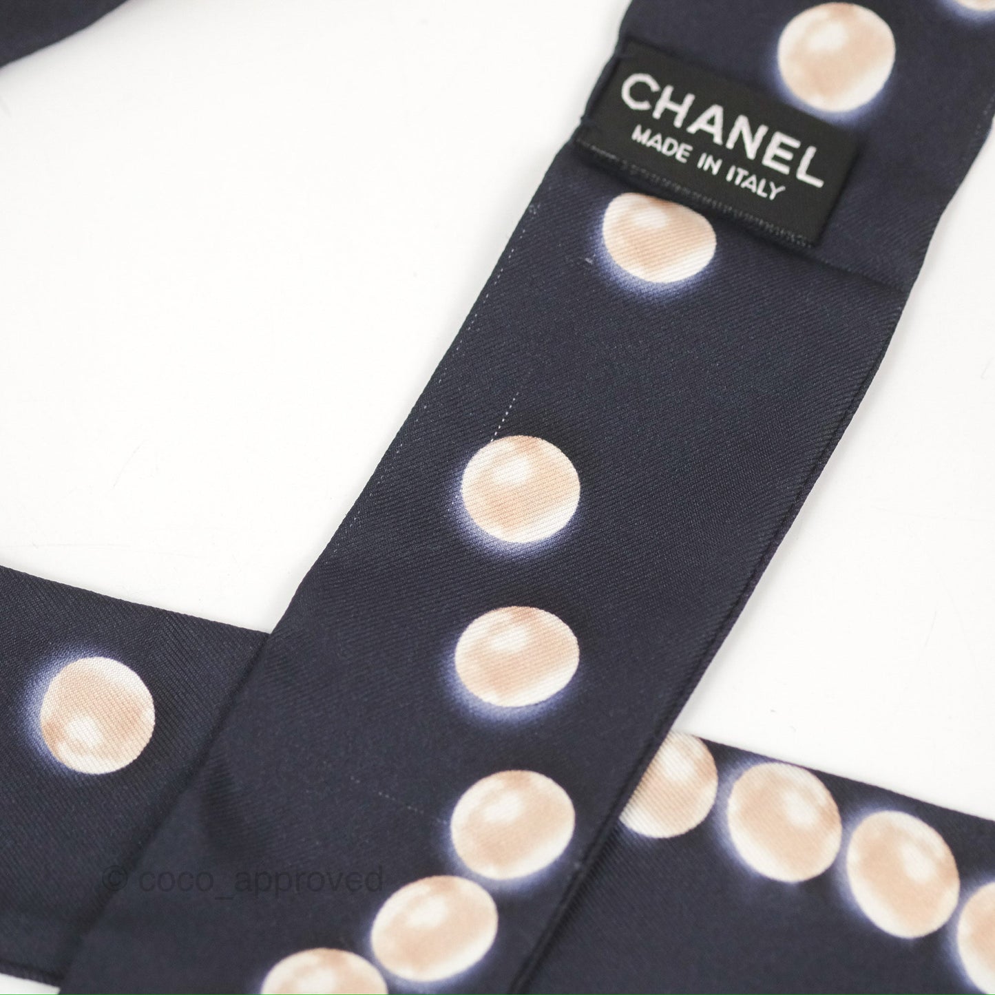 Chanel CC Pearl Print Silk Twilly Black
