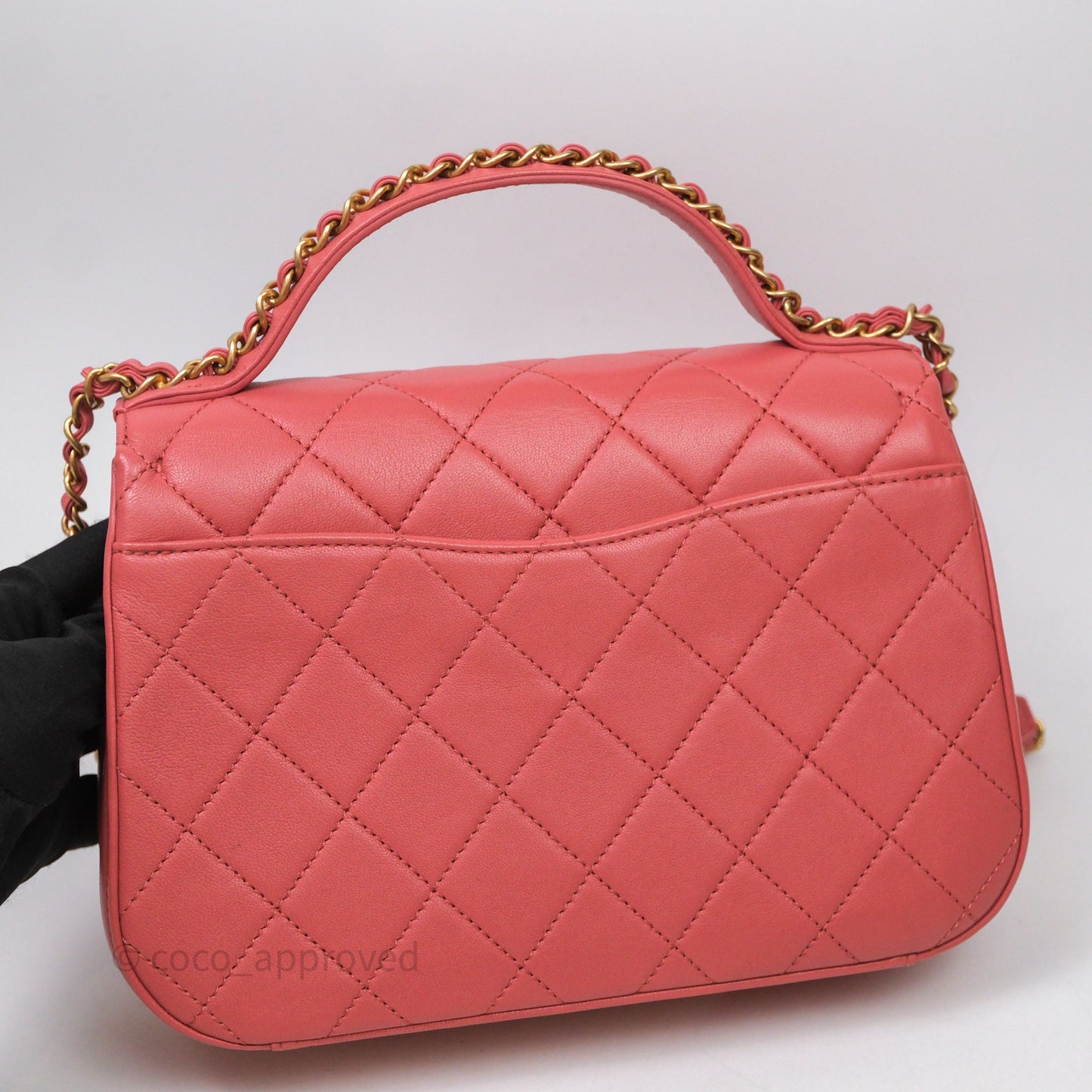 Chanel Quilted Chain Infinity Handle Bag Pink Lambskin Aged Gold Hardware