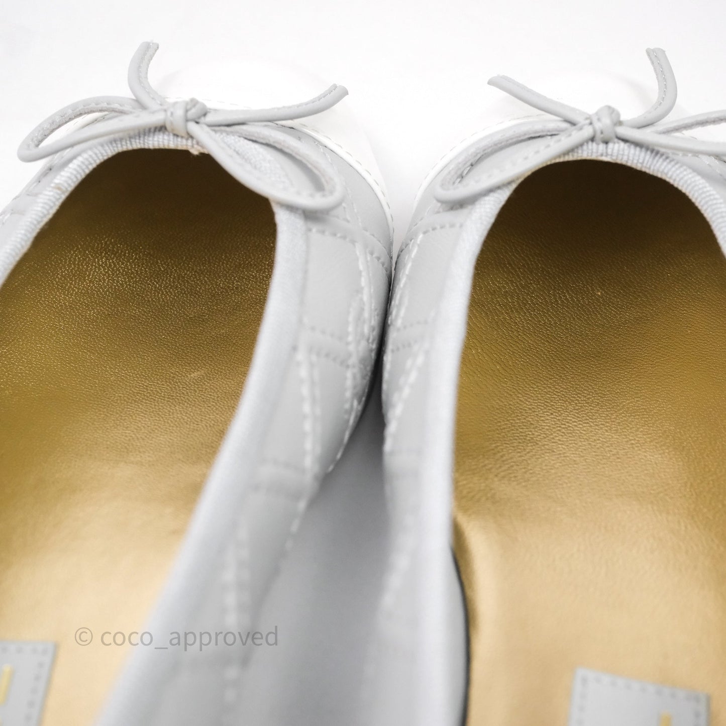 Chanel CC Quilted Light Grey Ballerina Flats Size 36.5