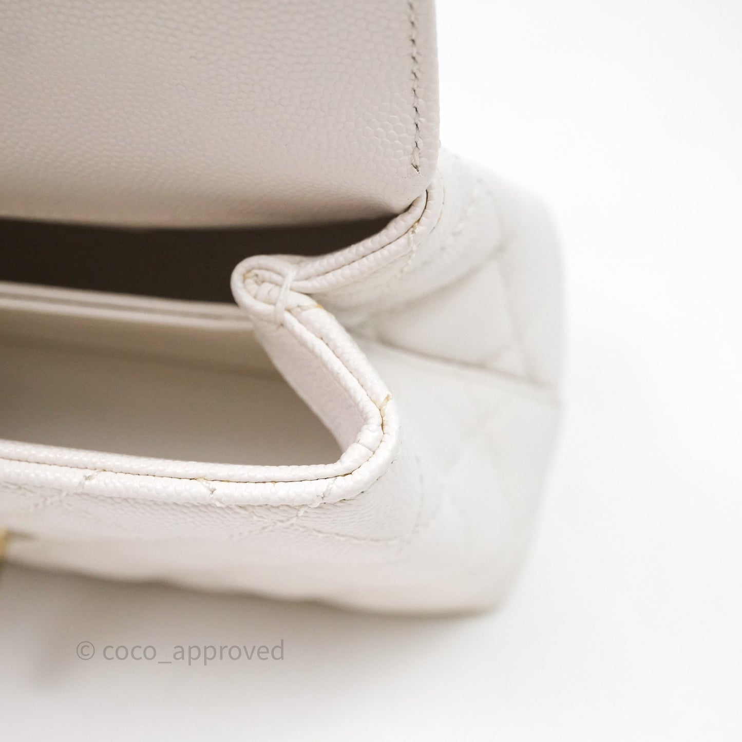 Chanel Mini Coco Handle Quilted White Caviar Gold Hardware