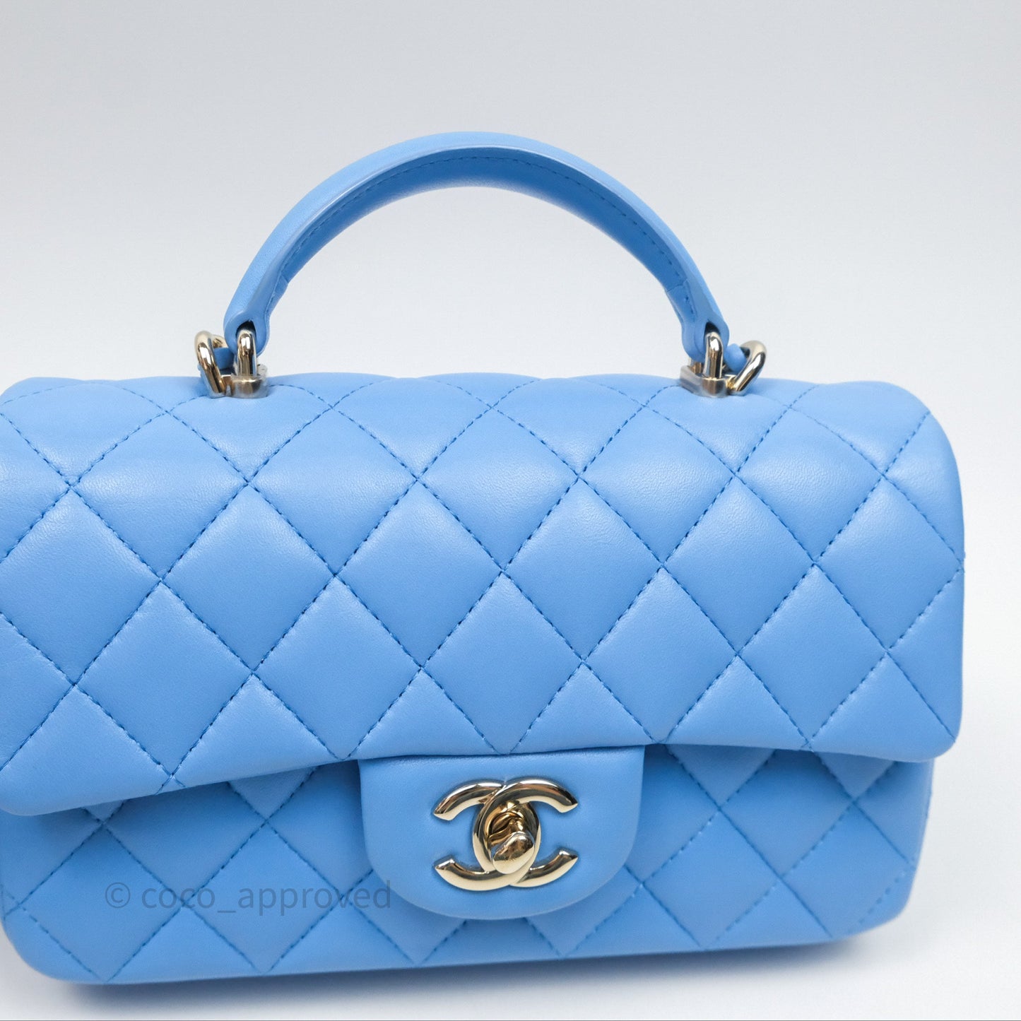 Chanel Top Handle Mini Rectangular Flap Blue Lambskin Gold Hardware