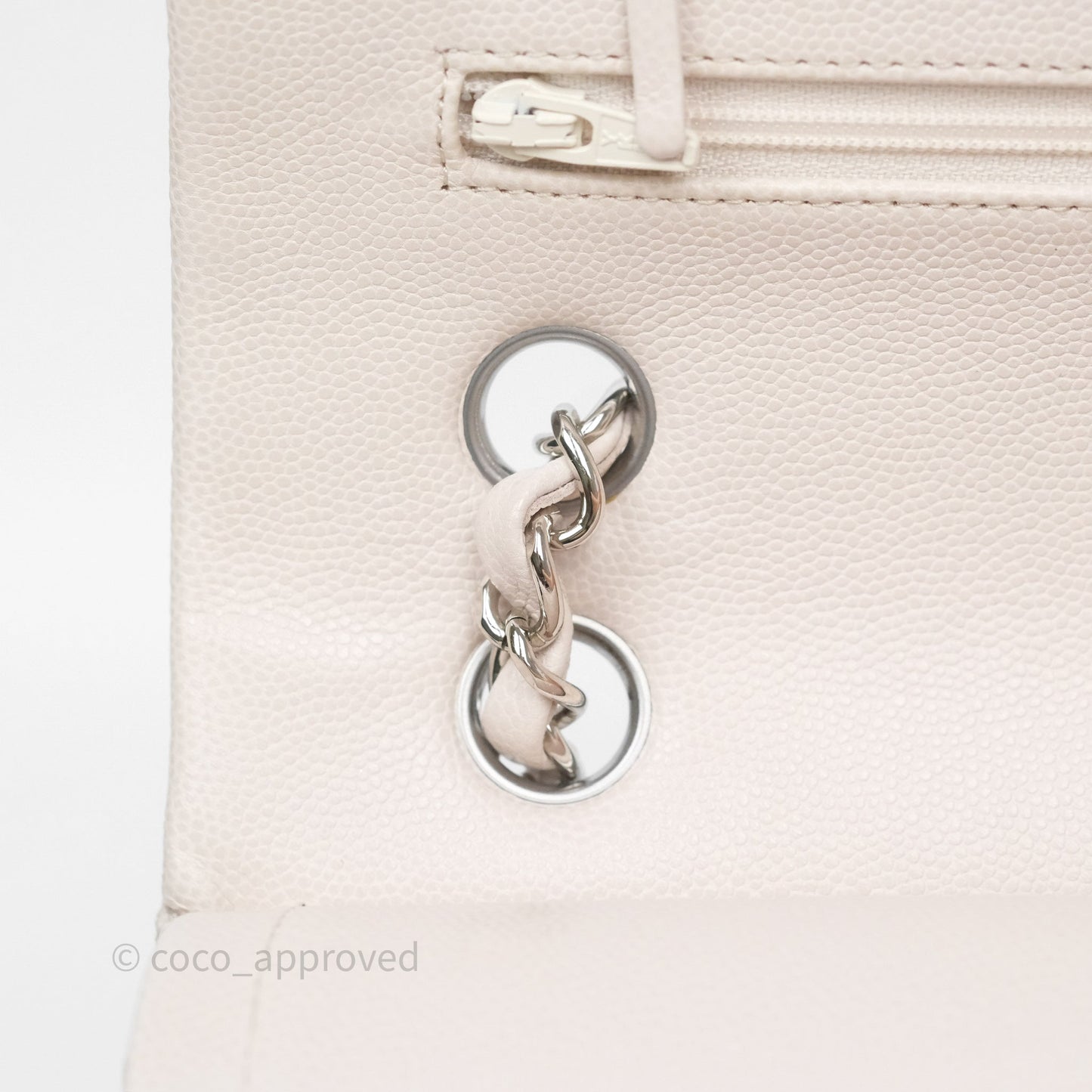Chanel Classic M/L Medium Flap Quilted Stone Ivory Caviar Silver Hardware