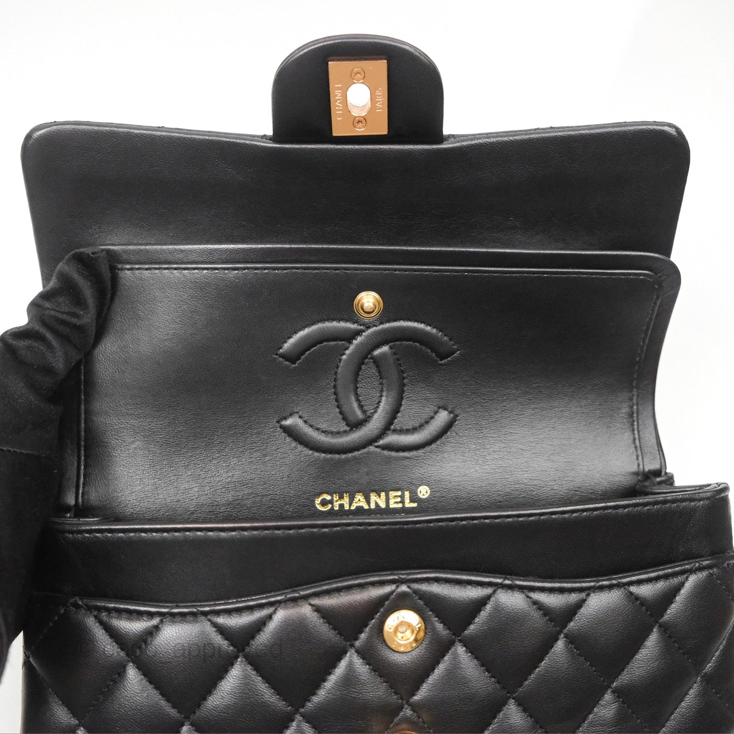 Chanel Small Classic Quilted Flap Black Lambskin Rose Gold Hardware