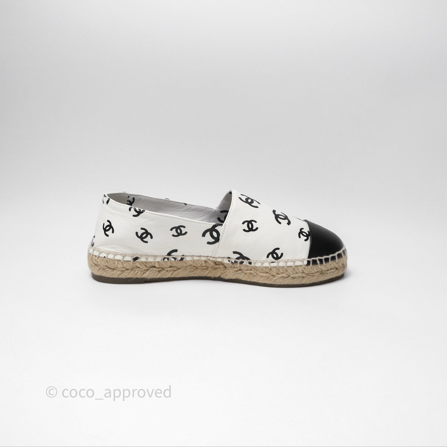 Chanel Printed CC Espadrilles Lambskin White/ Black Size 38