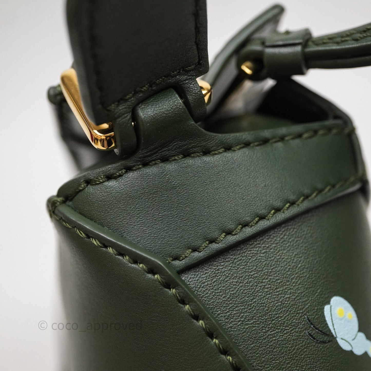 Loewe X SUNA FUJITA Mini Pandas Puzzle Bag Dark Green Calfskin Gold Hardware