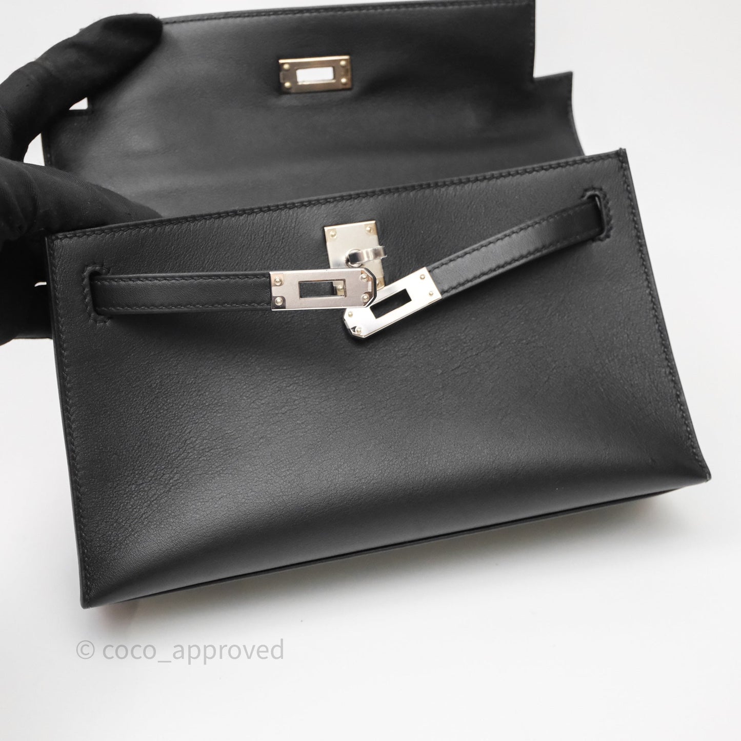 Hermès Kelly Pochette Clutch Black Swift Palladium Hardware