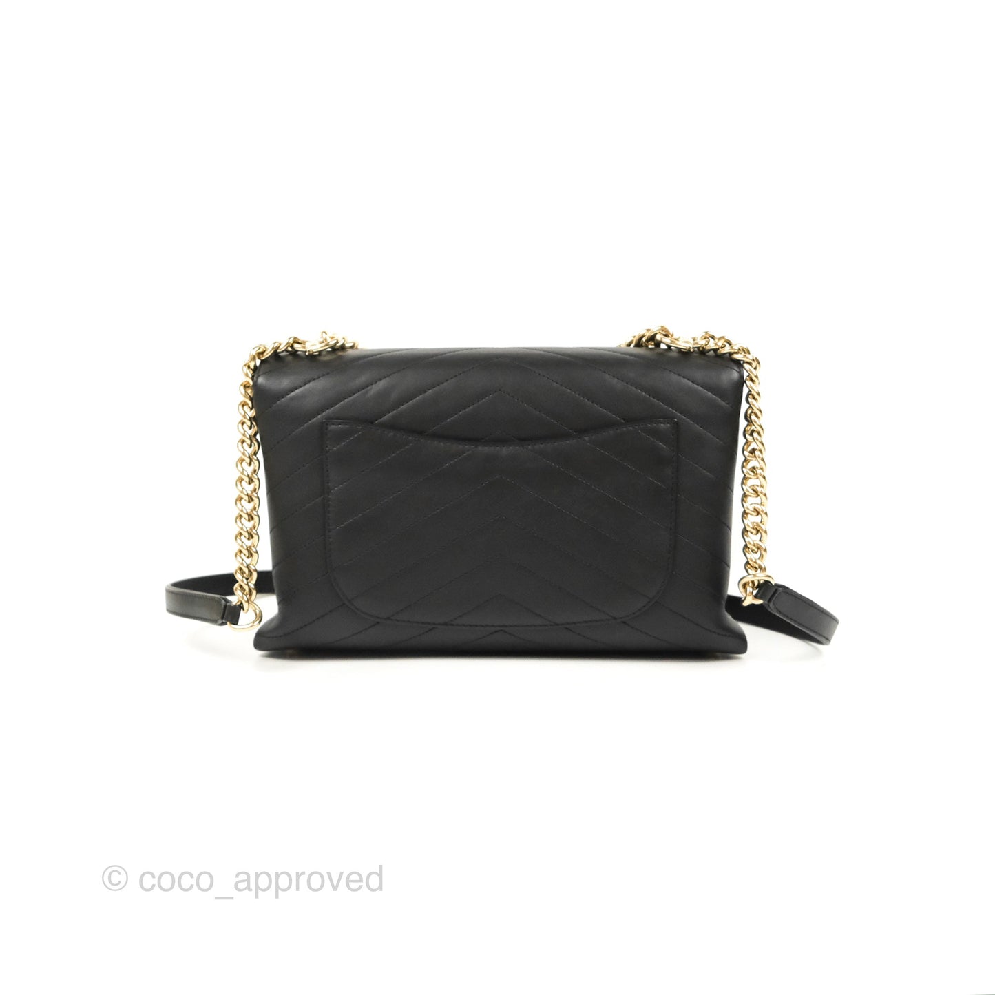 Chanel Chevron Stitched Coco Flap Bag Black Calfskin Gold Hardware