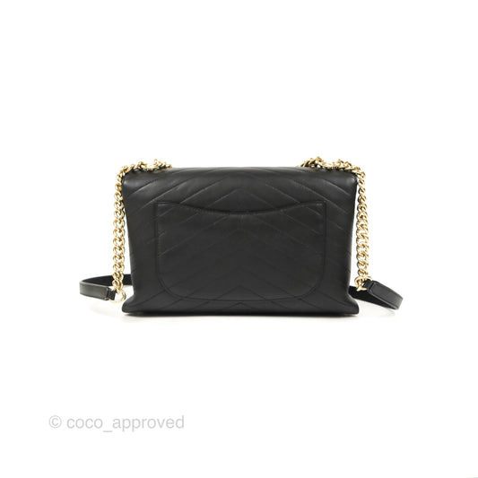 Chanel Chevron Stitched Coco Flap Bag Black Calfskin Gold Hardware