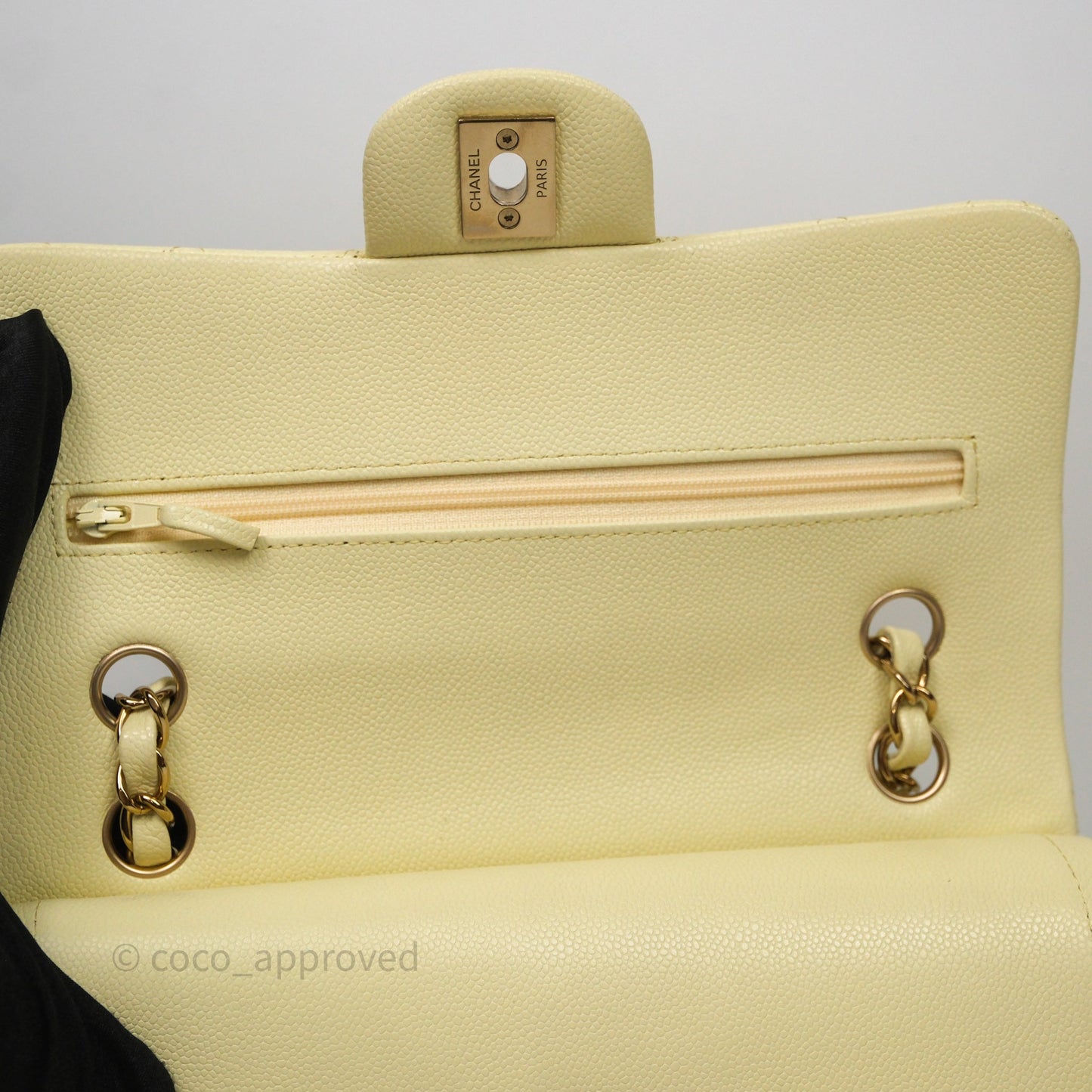 Chanel Small Classic Quilted Flap Light Yellow Caviar Gold Hardware