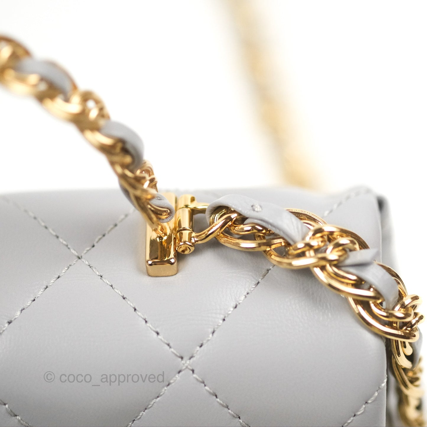 Chanel Top Handle Mini Flap Bag Light Grey Lambskin Gold Hardware 23S