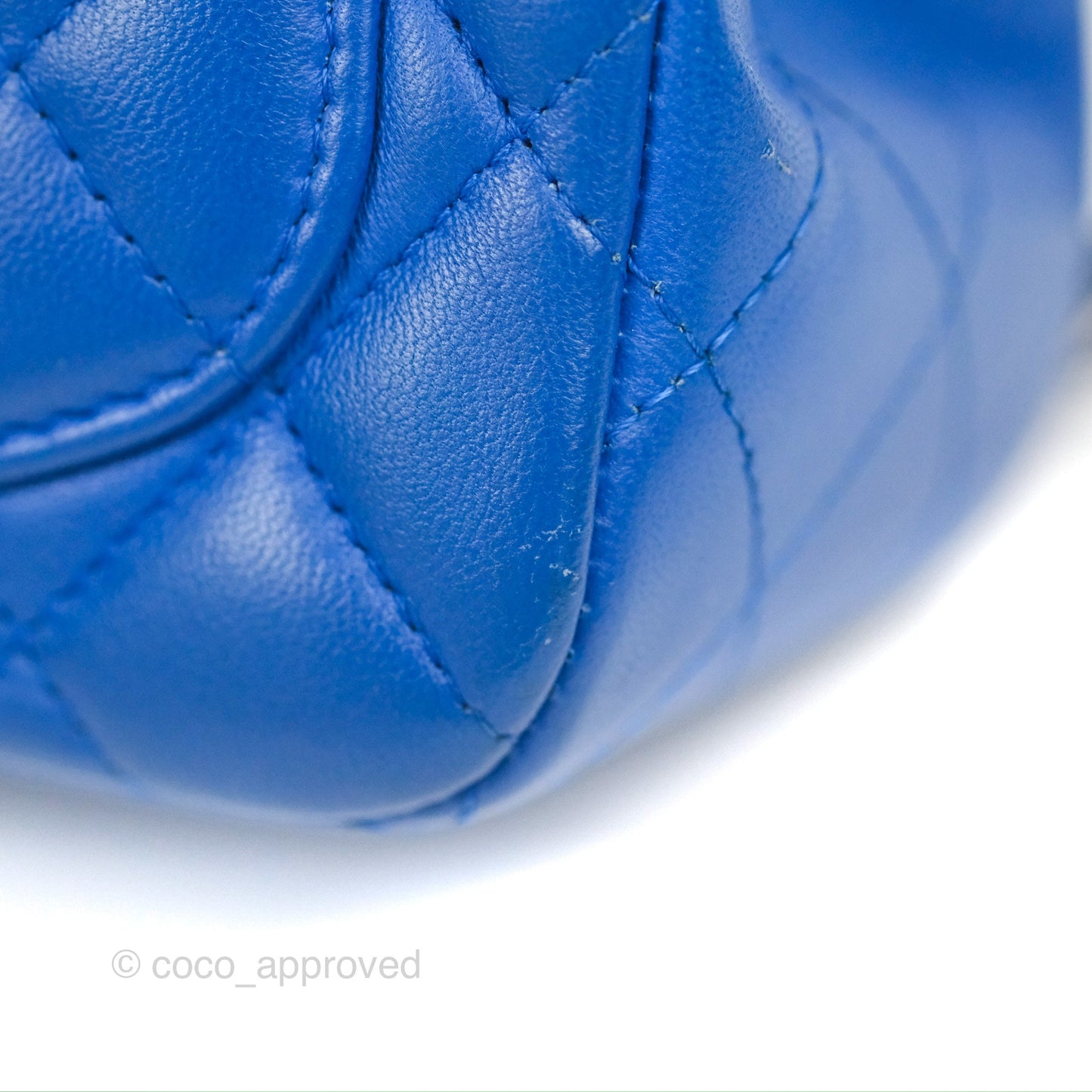Chanel Quilted Mini Square Blue Lambskin Silver Hardware