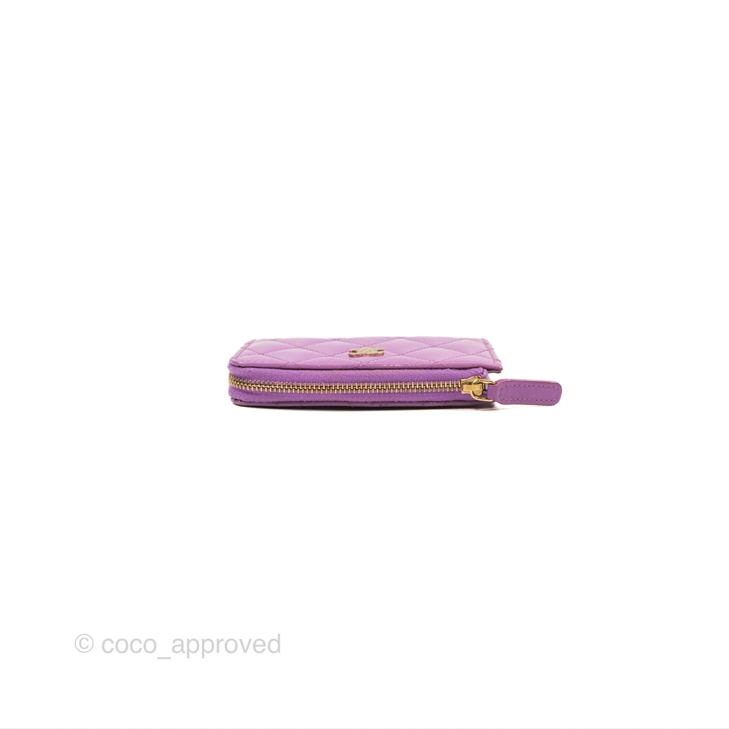 Chanel Classic Quilted Key Holder Purple Patent Gold Hardware