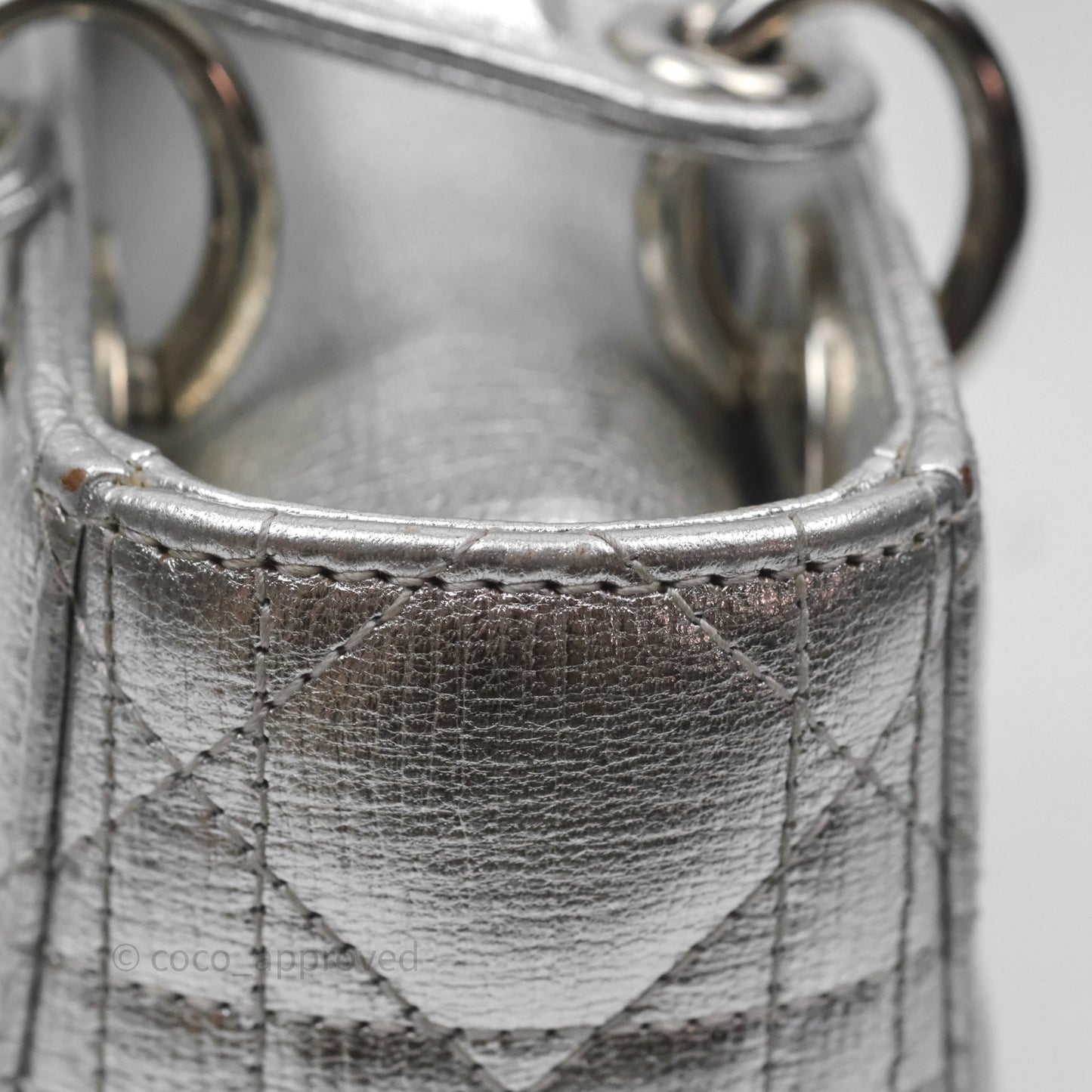 Christian Dior Small Lady Dior My ABCDior Silver Metallic Grained Calfskin Cannage