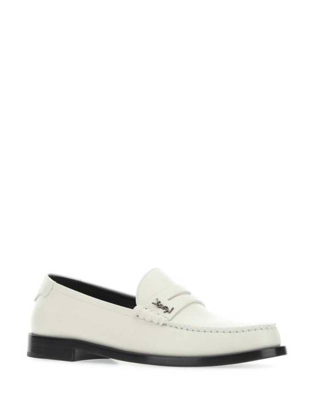 Luxury Saint Laurent Le Loafer Penny Slippers In Smooth Leather Pearl
