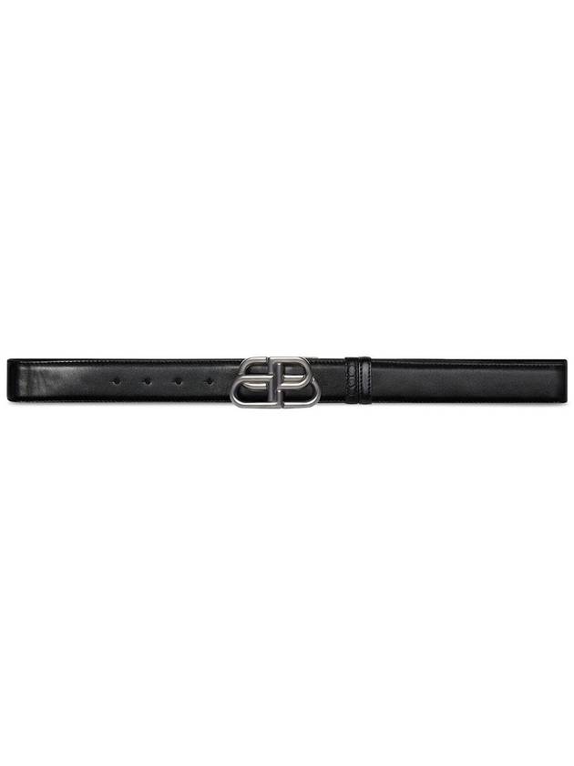 Luxury Balenciaga BB Logo Reversible Leather Belt Black