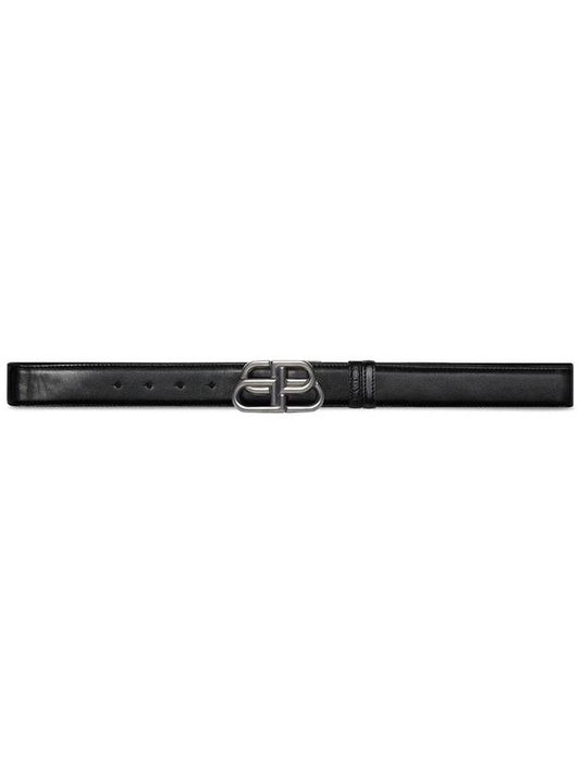 Luxury Balenciaga BB Logo Reversible Leather Belt Black