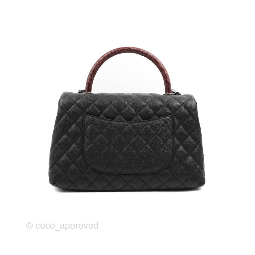 Chanel Medium Coco Handle Quilted Black Caviar Lizard Handle Ruthenium Hardware