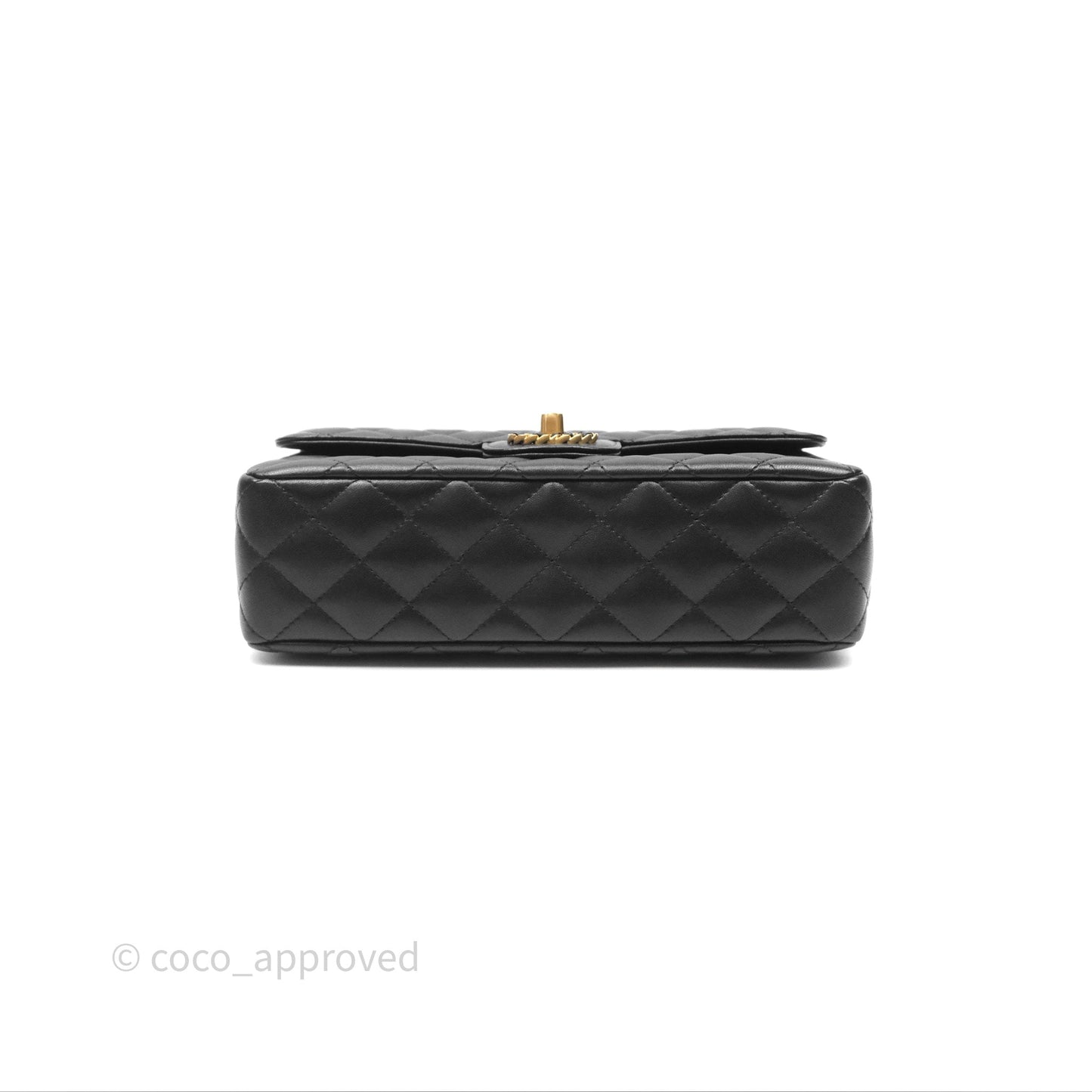 Chanel Logo Top Handle Small Flap Bag Black Lambskin Gold Hardware 24C
